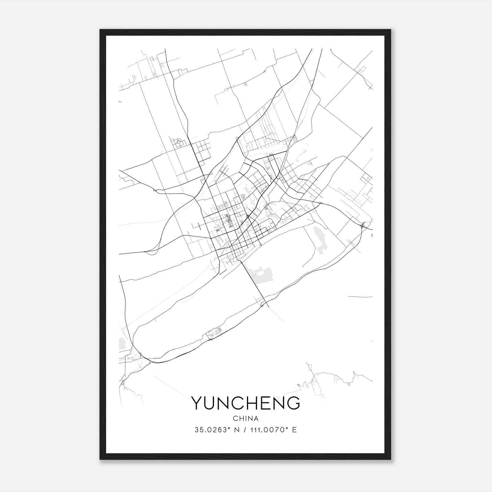 Yuncheng China Map Poster, Yuncheng City Road Wall Art Print