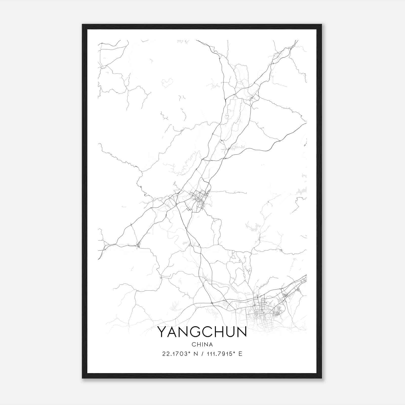 Yangchun China Map Poster, Yangchun City Road Wall Art Print