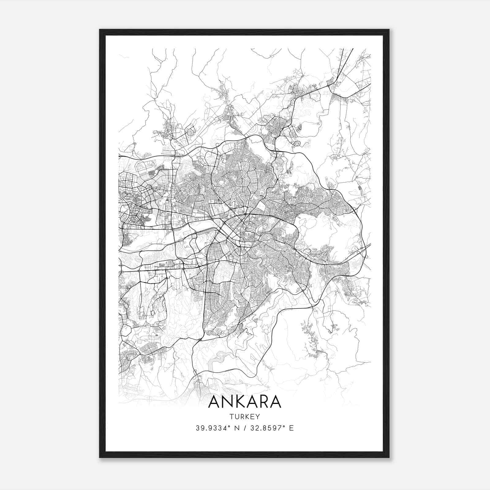 Ankara Turkey Map Poster, Ankara City Road Wall Art Print