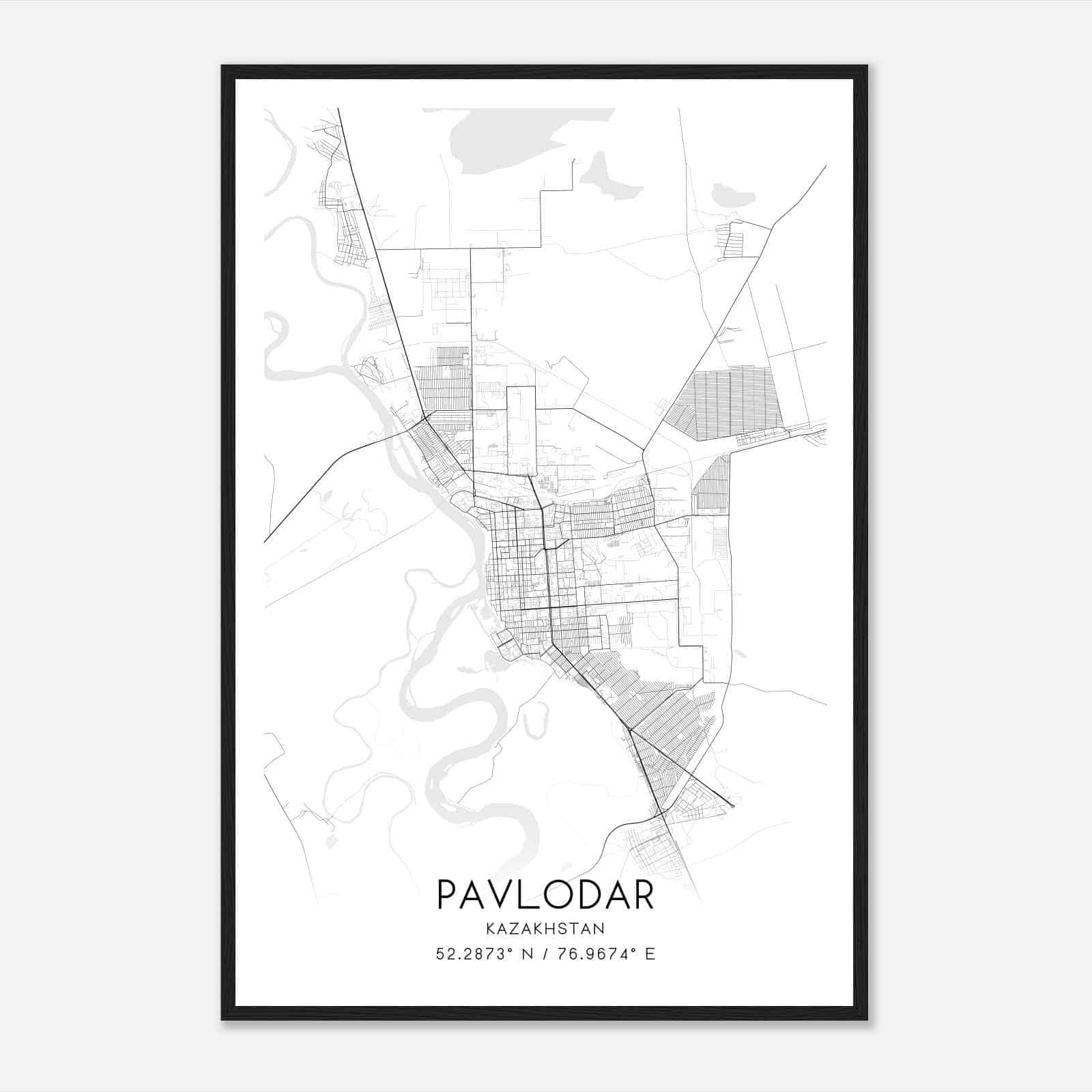 Pavlodar Kazakhstan Map Poster, Pavlodar City Road Wall Art Print