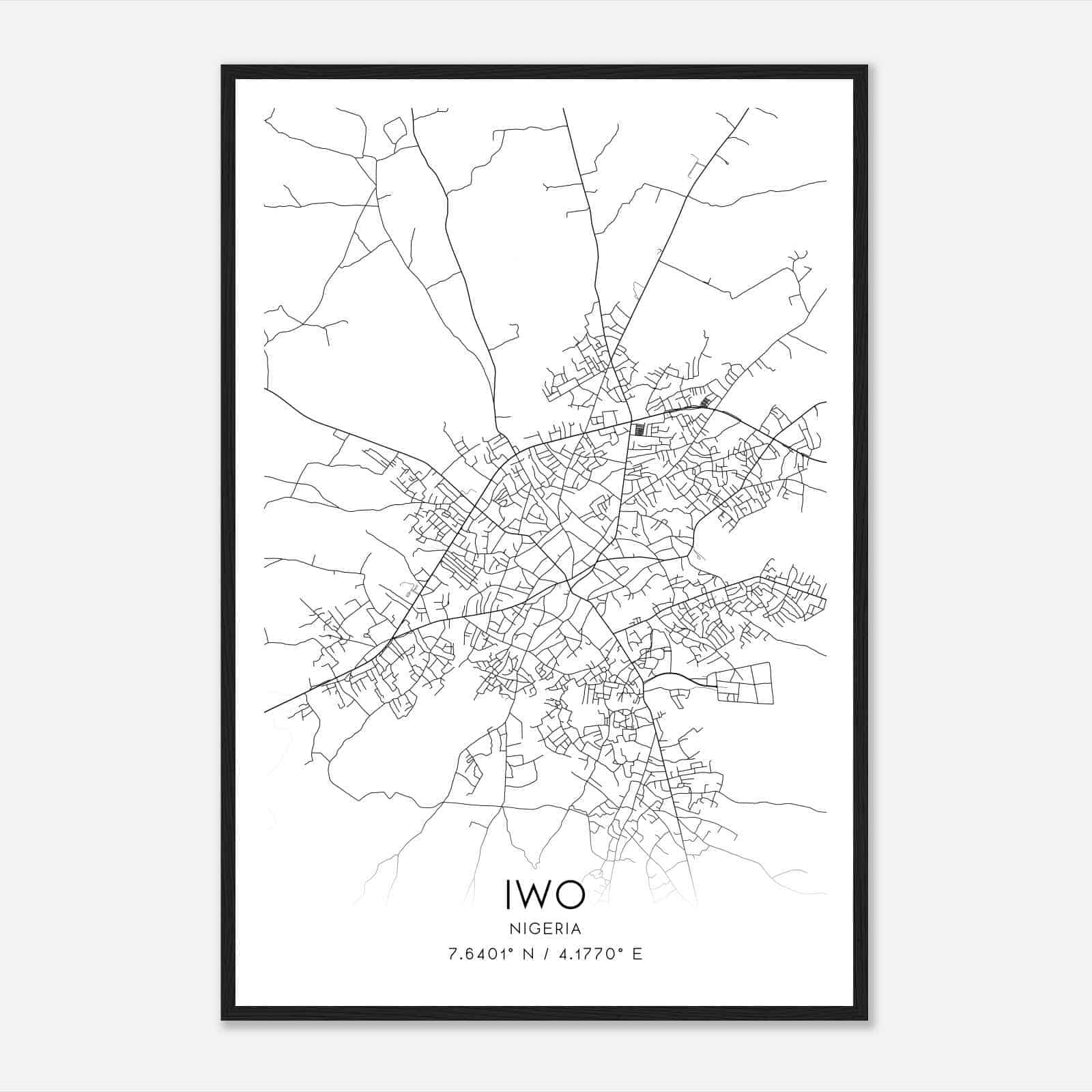 Iwo Nigeria Map Poster, Iwo City Road Wall Art Print