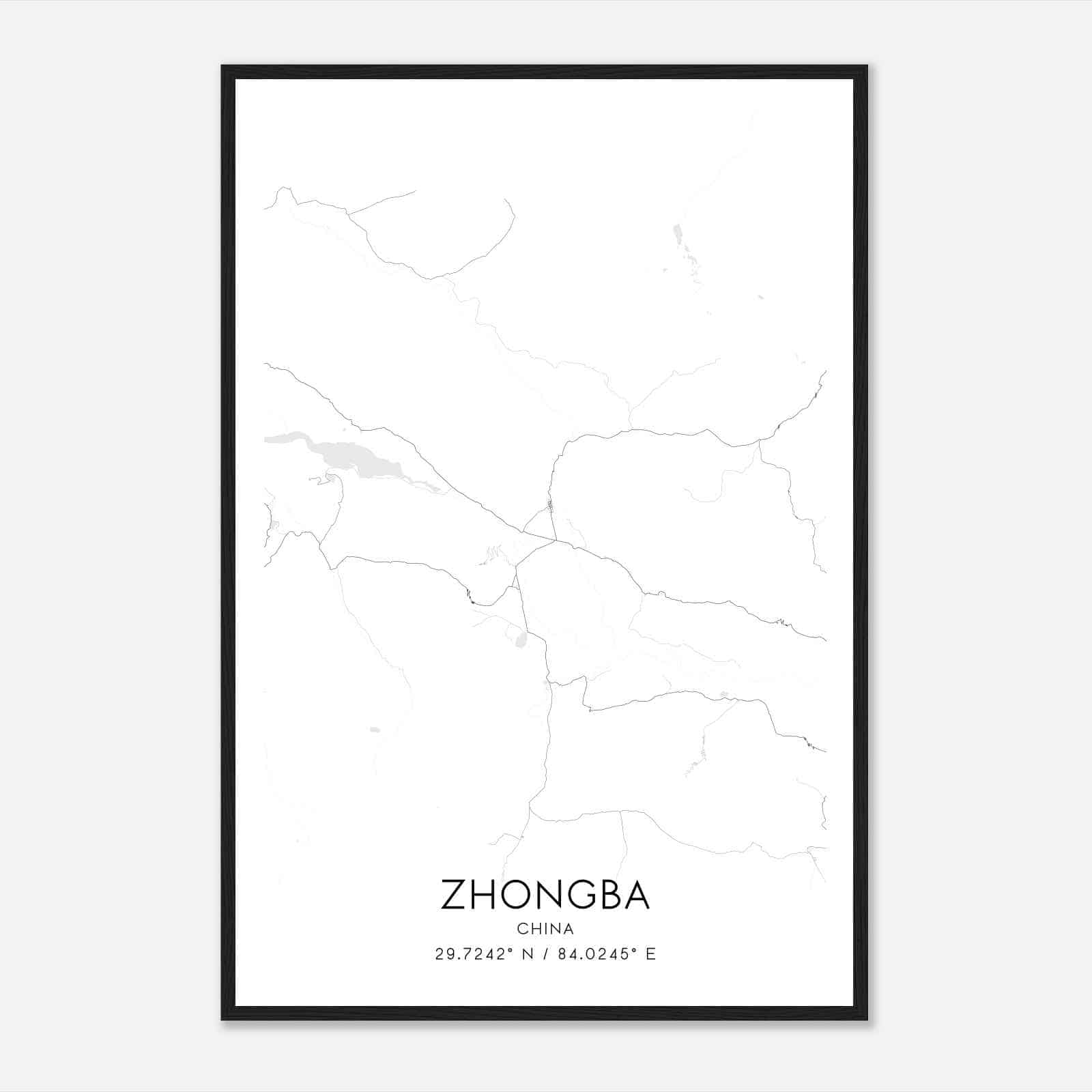 Zhongba China Map Poster, Zhongba City Road Wall Art Print