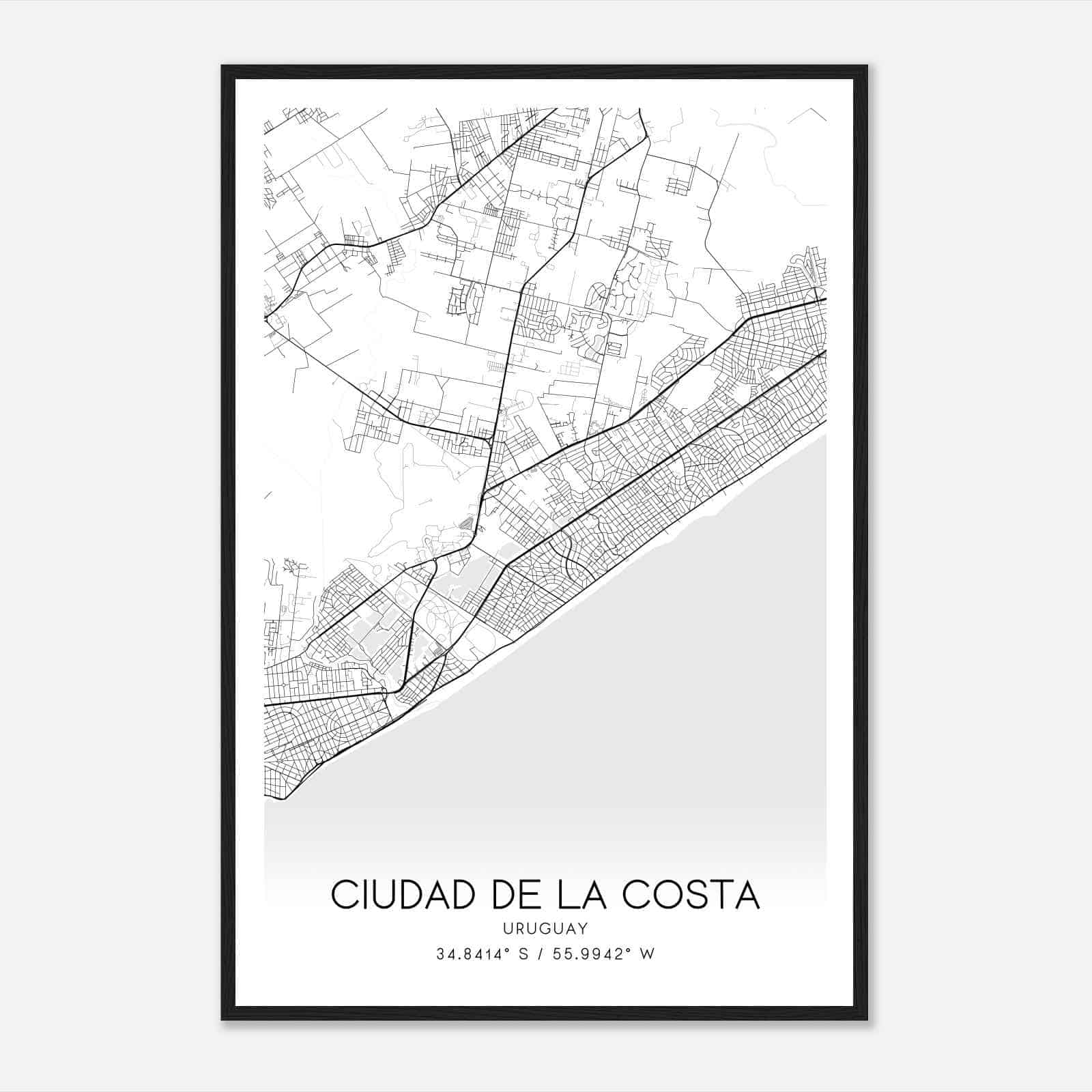 Ciudad de la Costa Uruguay Map Poster, Ciudad de la Costa City Road Wall Art Print