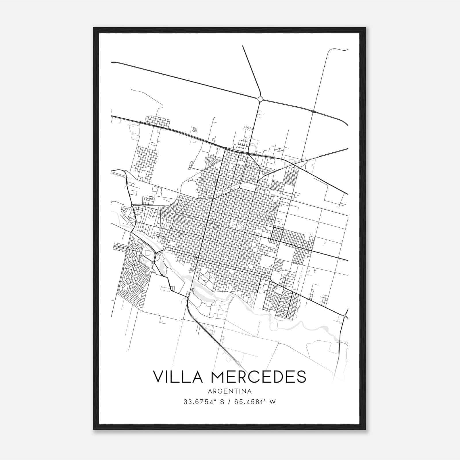 Villa Mercedes Argentina Map Poster, Villa Mercedes City Road Wall Art Print