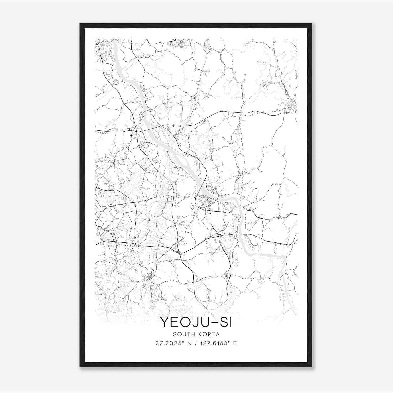 Yeojusi South Korea Map Poster, Yeojusi City Road Wall Art Print