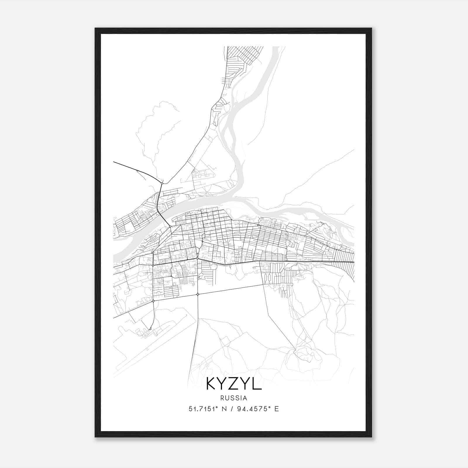 Kyzyl Russia Map Poster, Kyzyl City Road Wall Art Print
