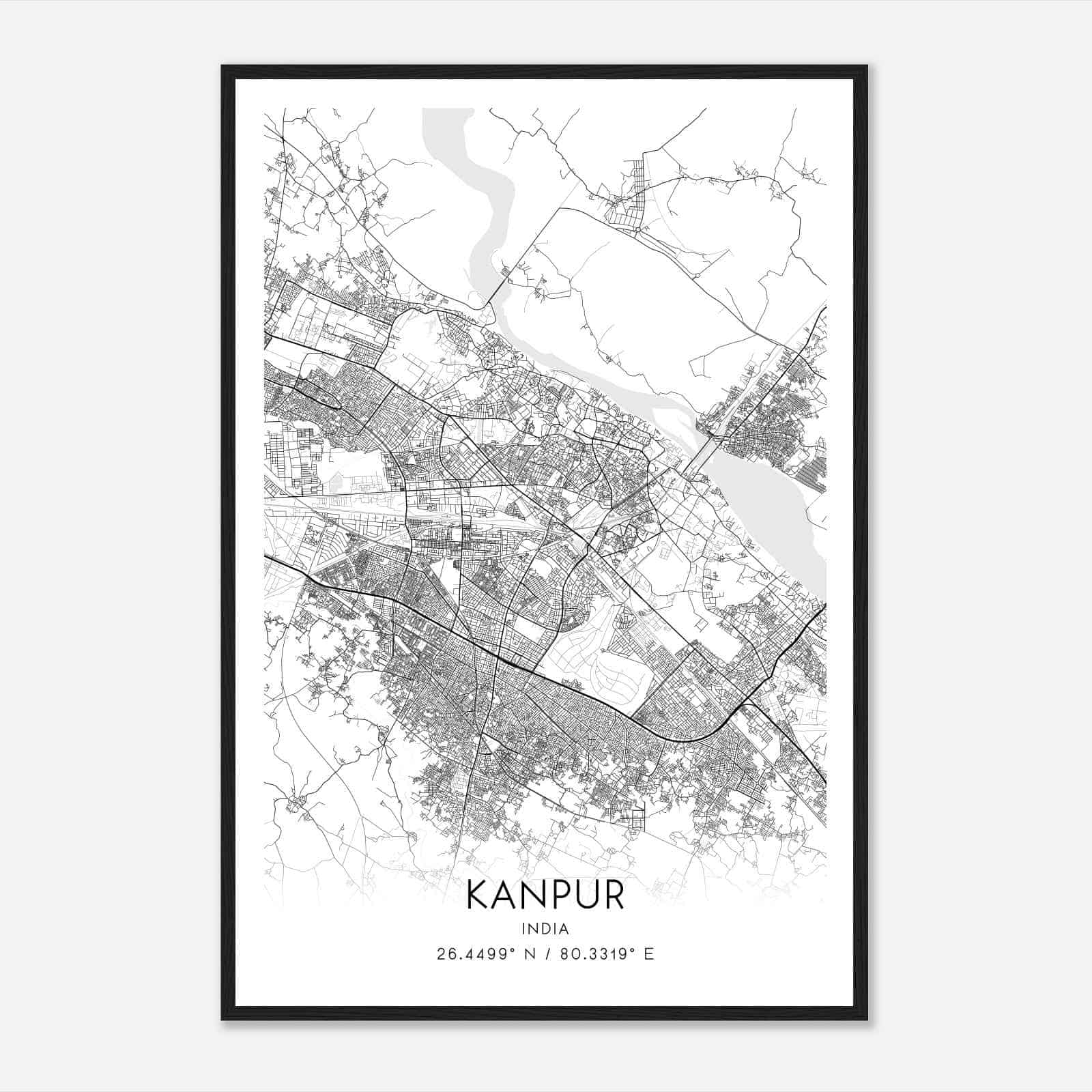 Kanpur India Map Poster, Kanpur City Road Wall Art Print