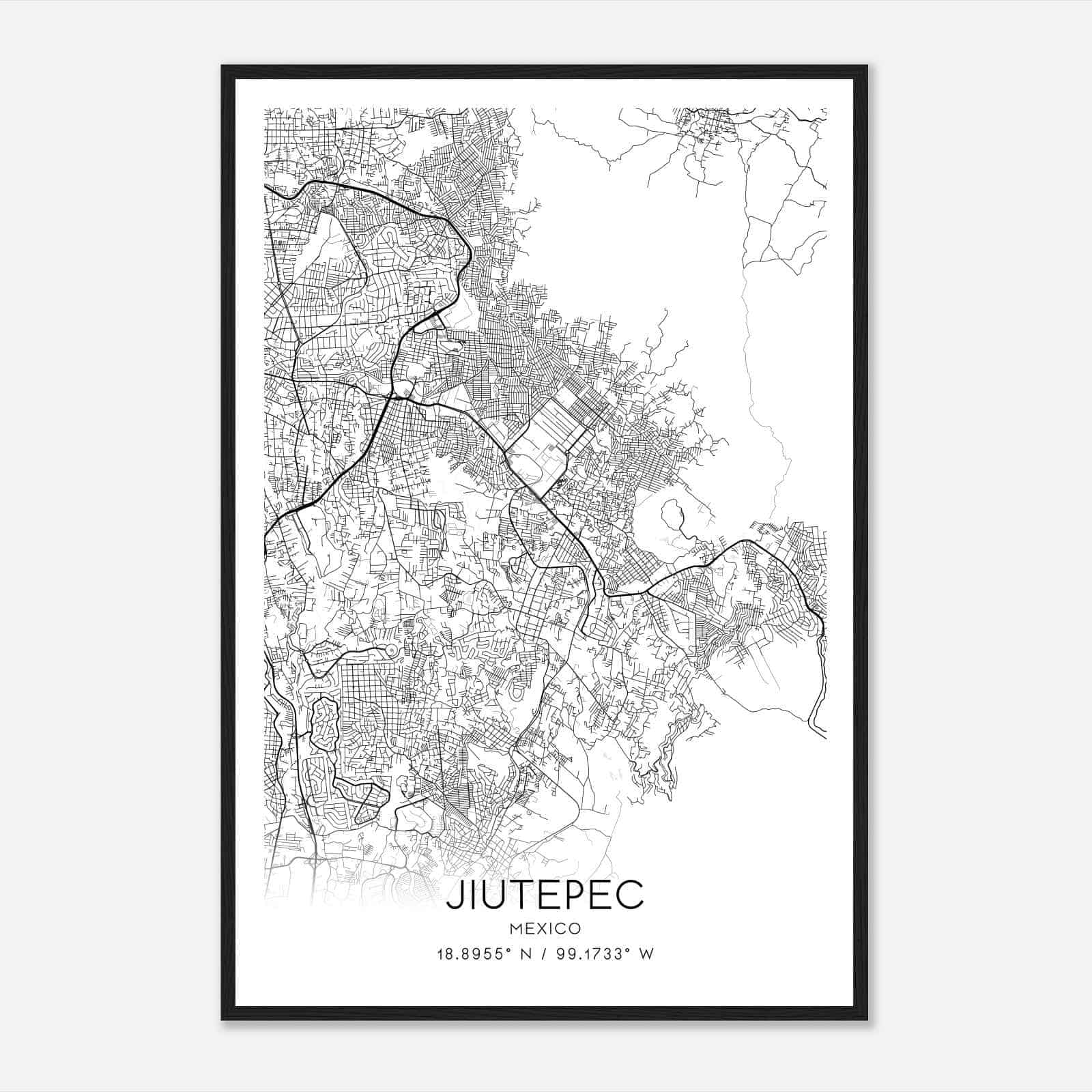 Jiutepec Mexico Map Poster, Jiutepec City Road Wall Art Print