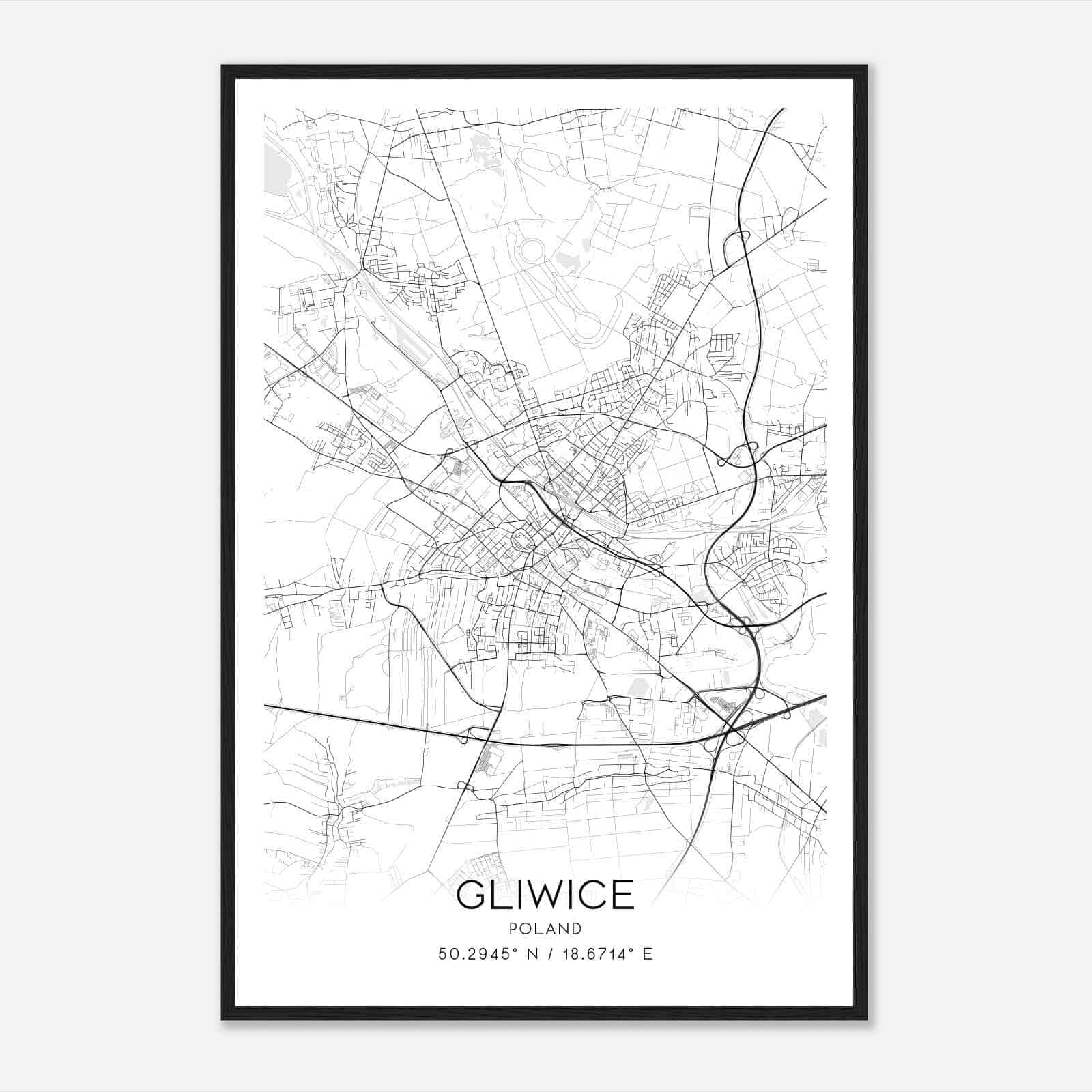Gliwice Poland Map Poster, Gliwice City Road Wall Art Print
