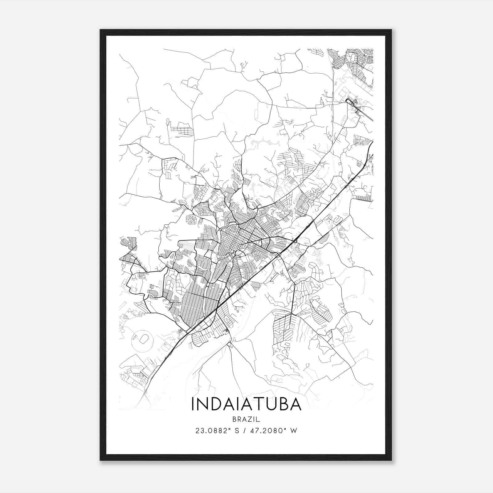 Indaiatuba Brazil Map Poster, Indaiatuba City Road Wall Art Print