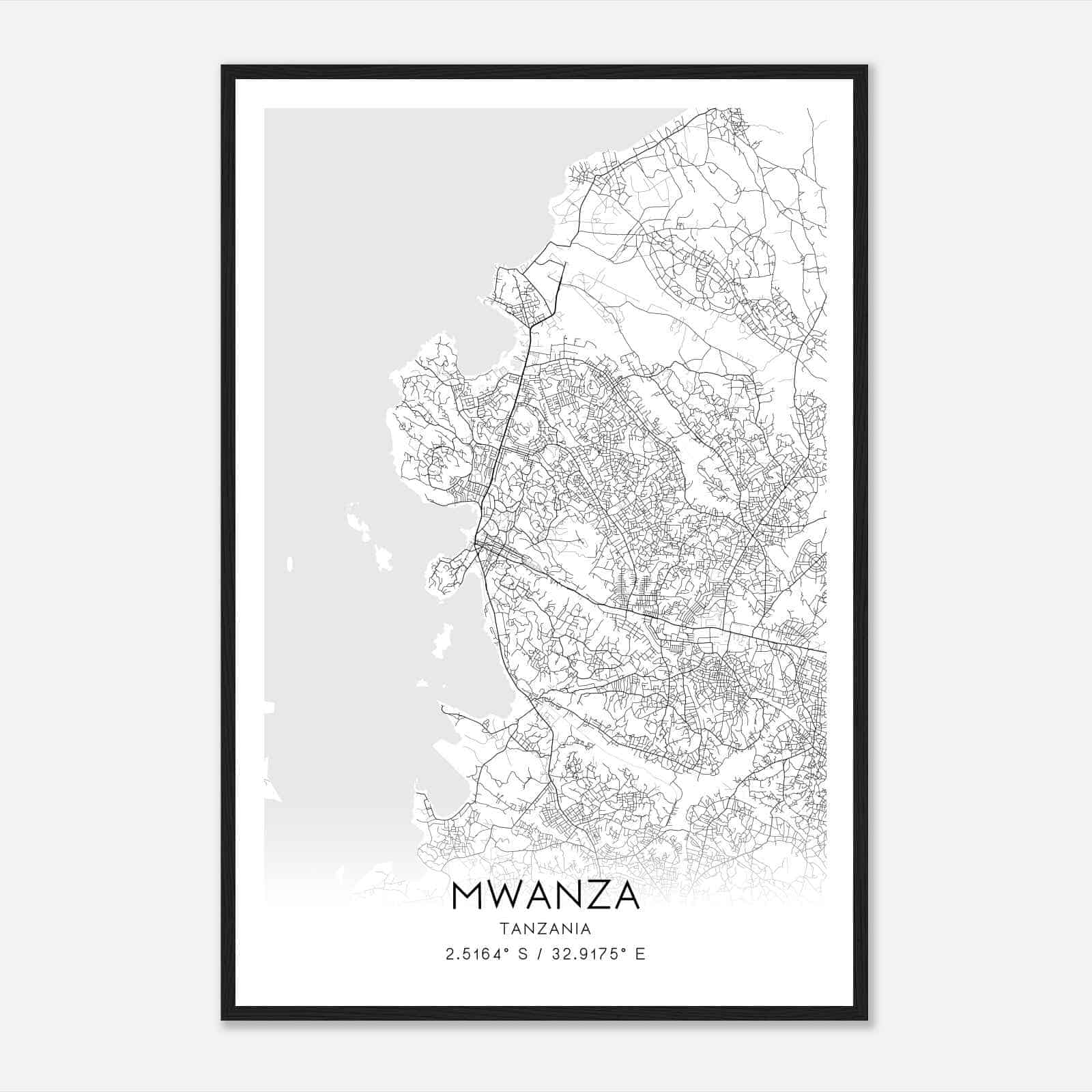 Mwanza Tanzania Map Poster, Mwanza City Road Wall Art Print