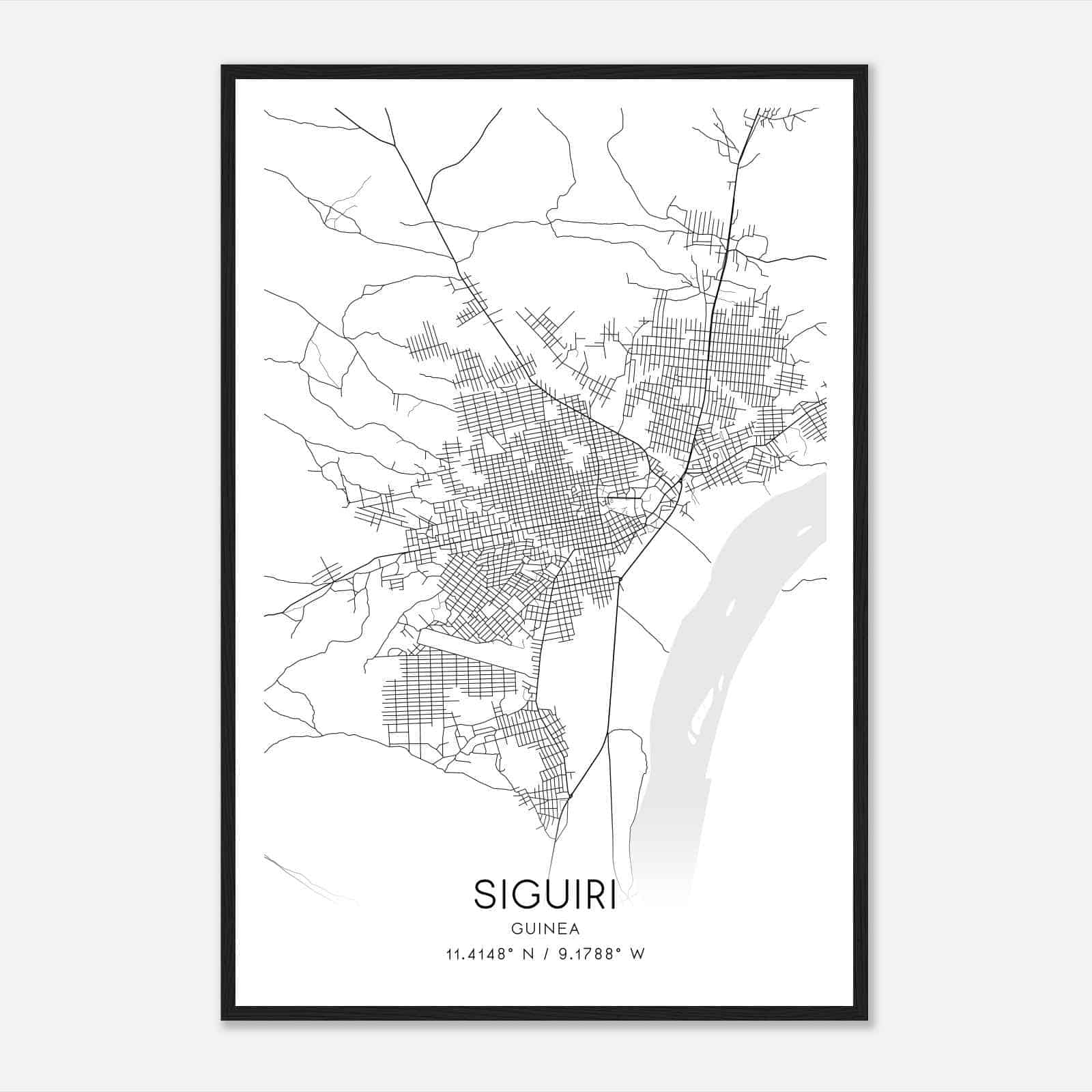 Siguiri Guinea Map Poster, Siguiri City Road Wall Art Print