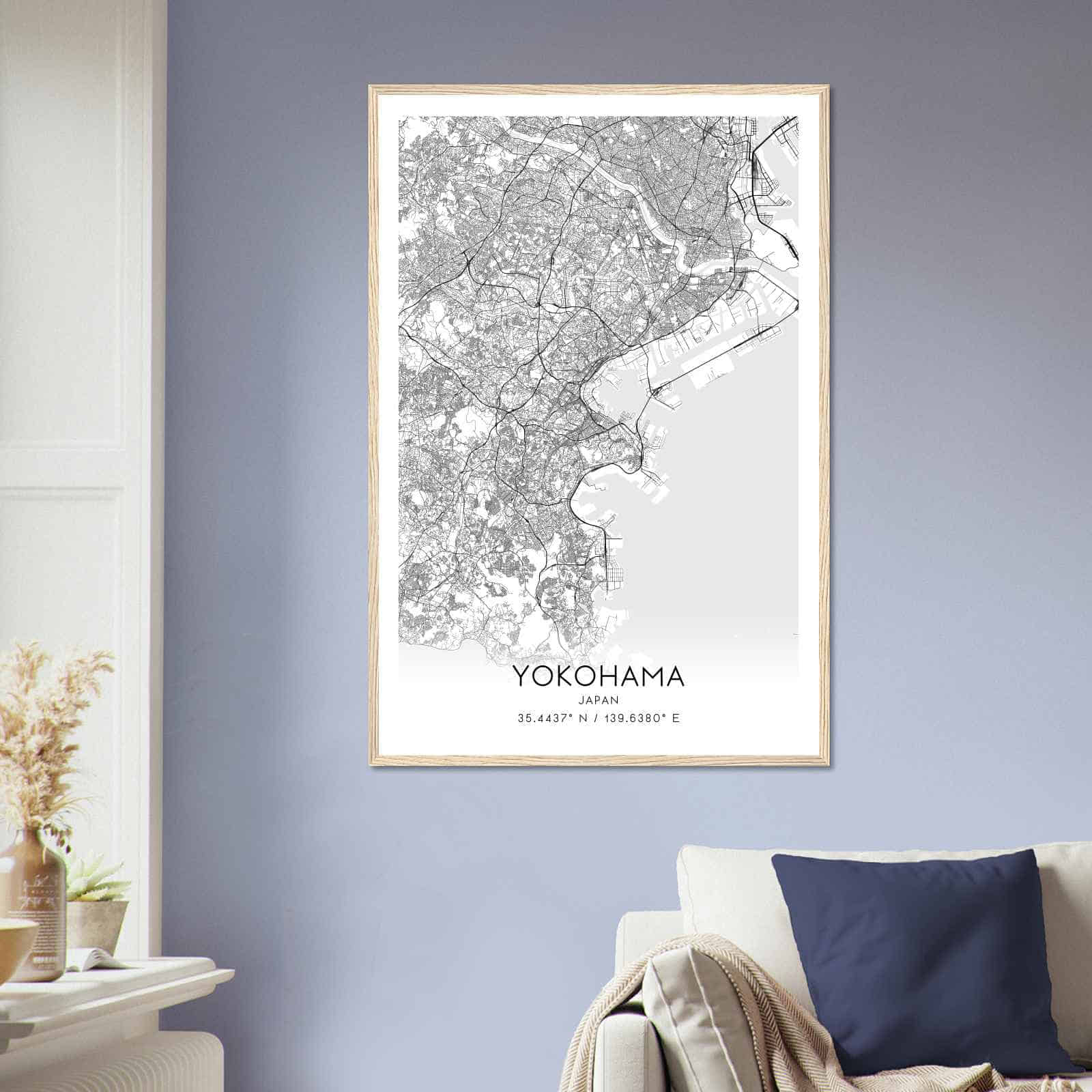 Yokohama Japan Map Poster, Yokohama City Road Wall Art Print