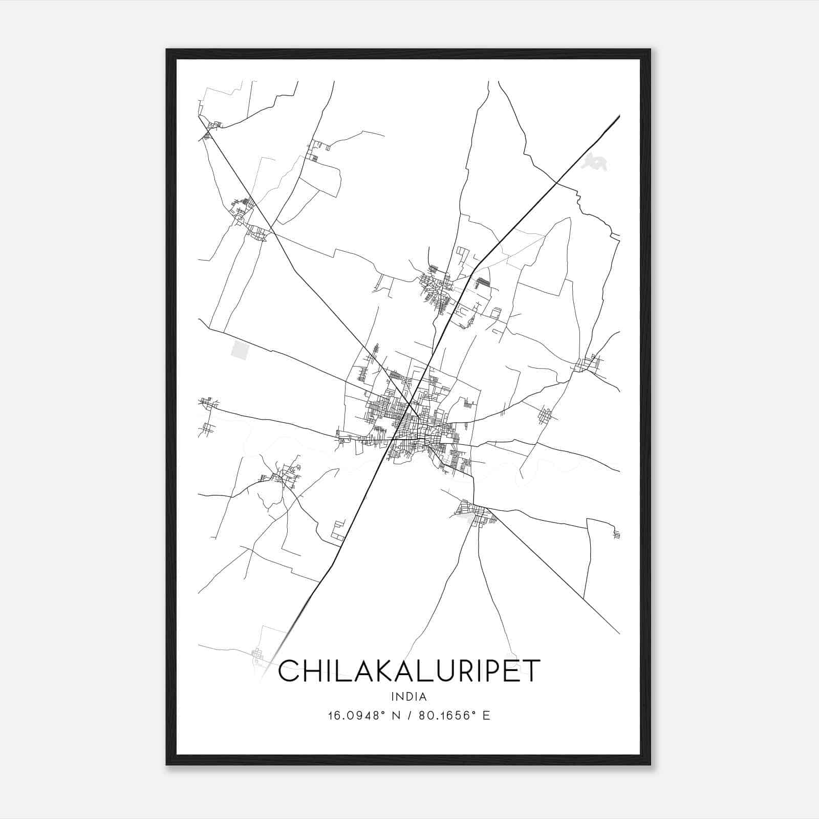 Chilakaluripet India Map Poster, Chilakaluripet City Road Wall Art Print
