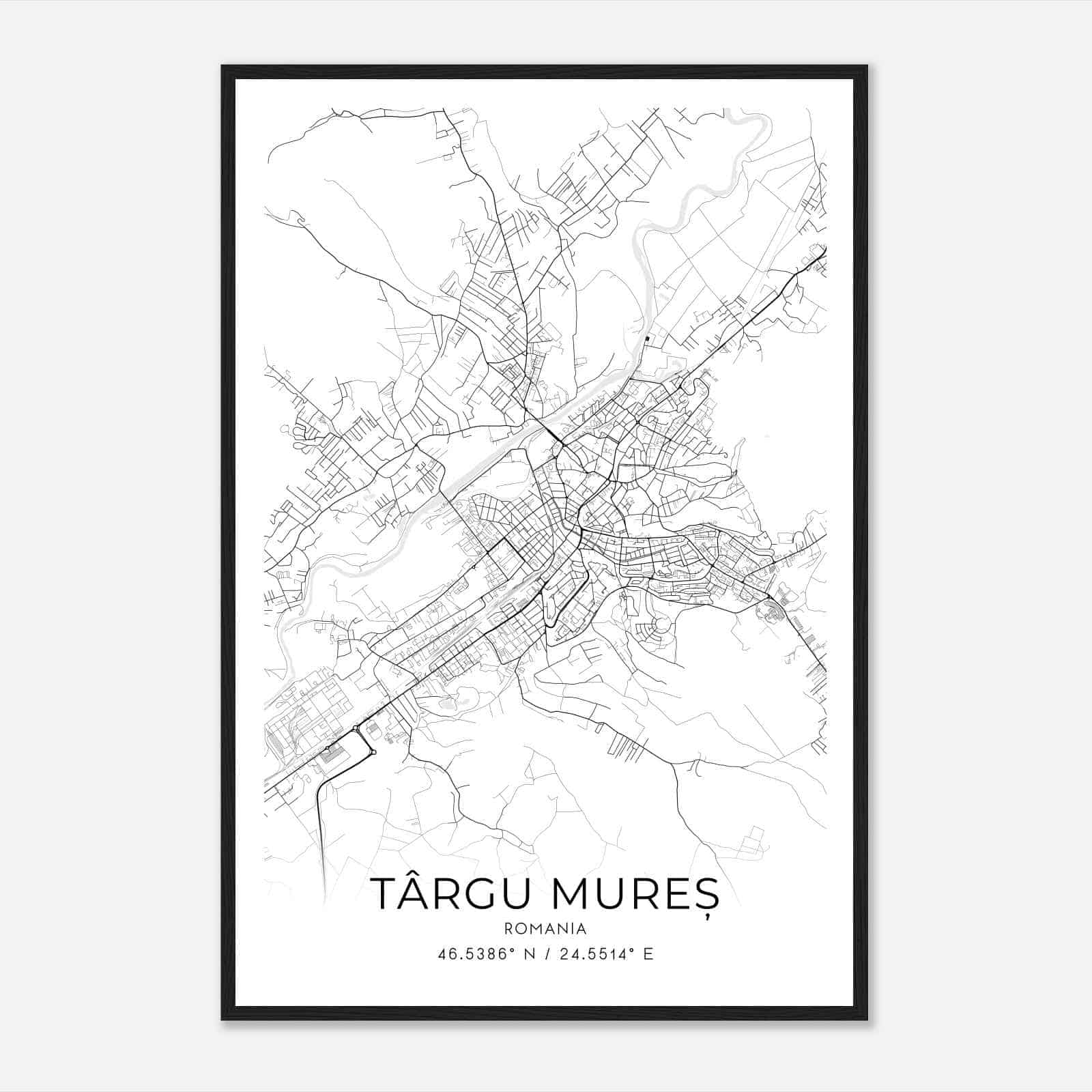 Targu Mures Romania Map Poster, Targu Mures City Road Wall Art Print