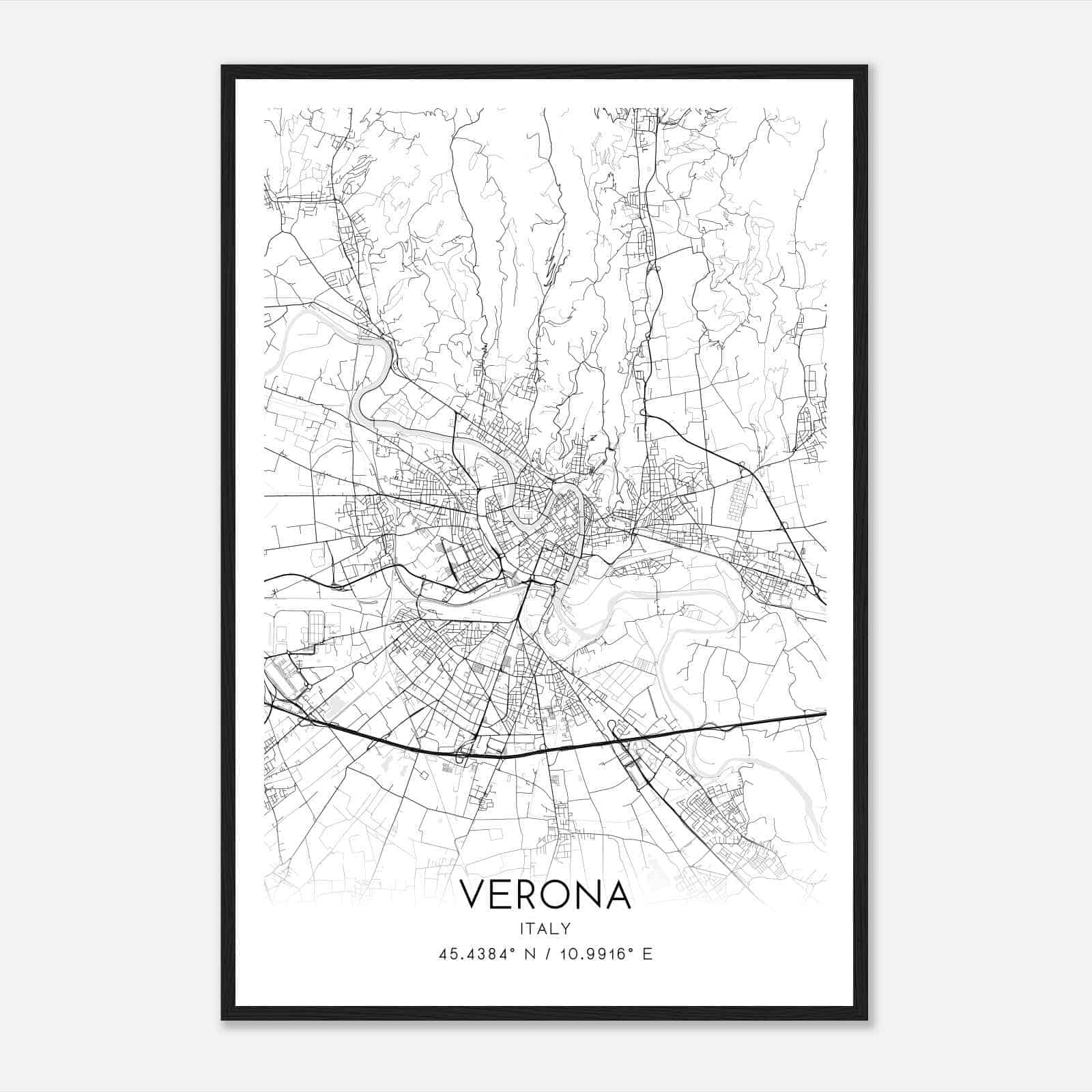 Verona Italy Map Poster, Verona City Road Wall Art Print
