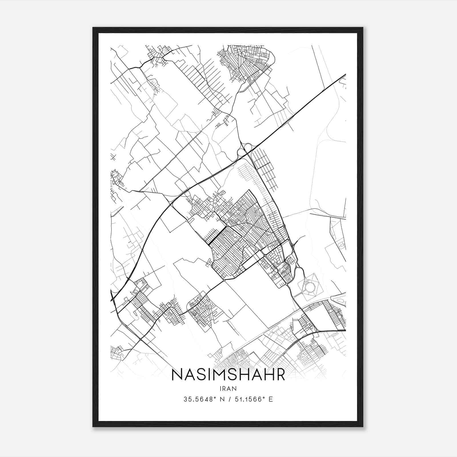 Nasimshahr Iran Map Poster, Nasimshahr City Road Wall Art Print