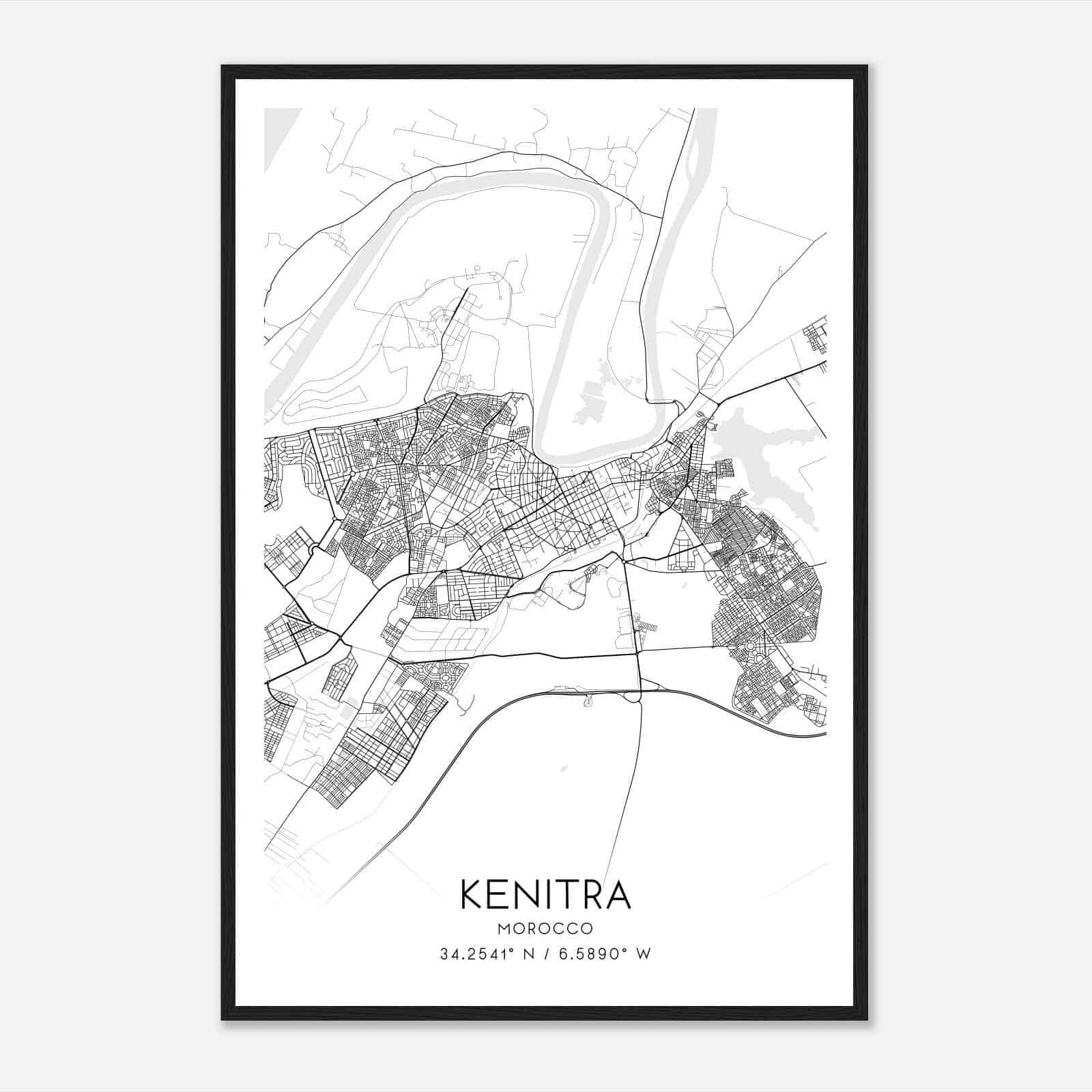 Kenitra Morocco Map Poster, Kenitra City Road Wall Art Print