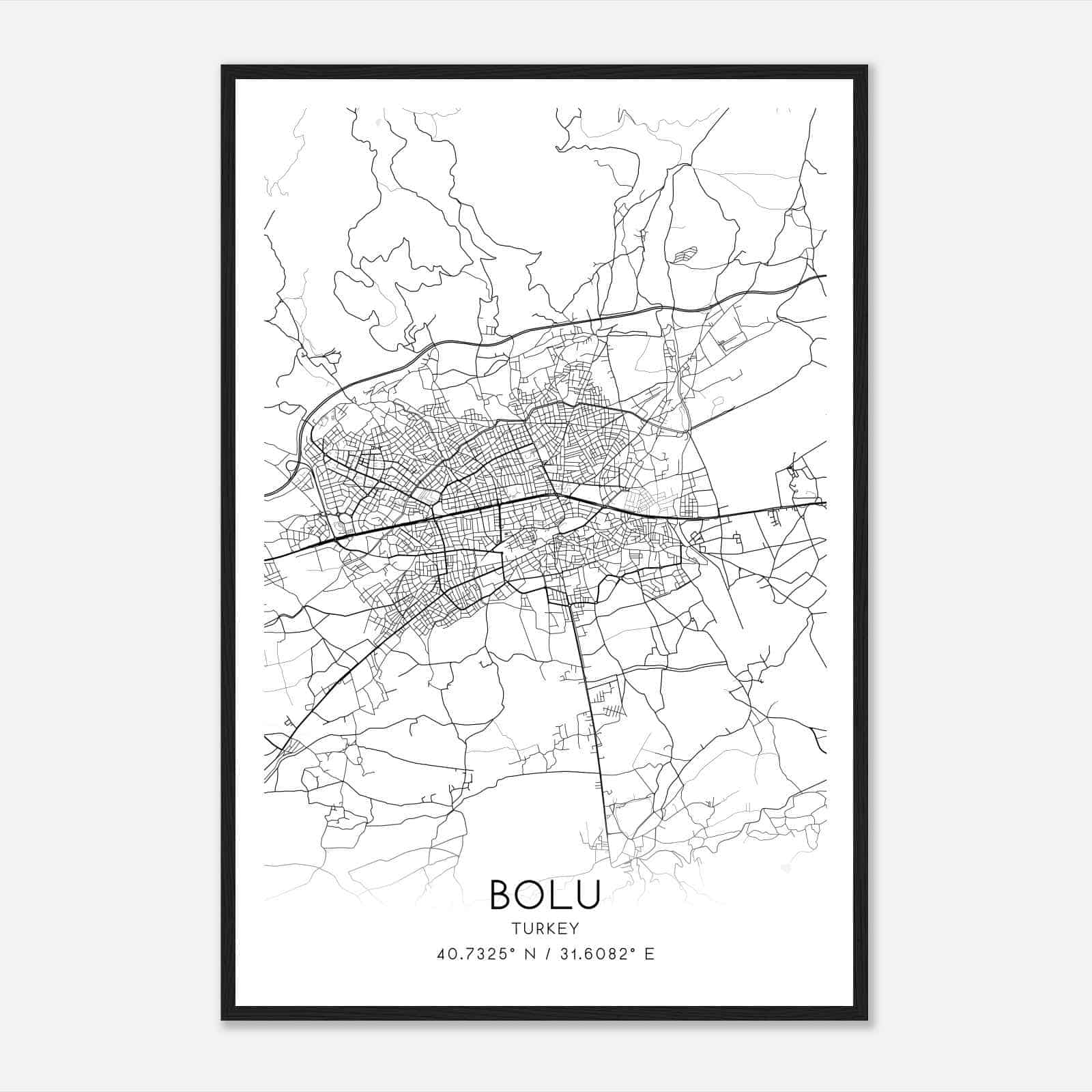 Bolu Turkey Map Poster, Bolu City Road Wall Art Print