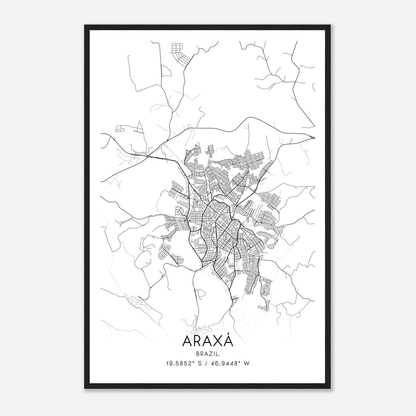 Araxa Brazil Map Poster, Araxa City Road Wall Art Print