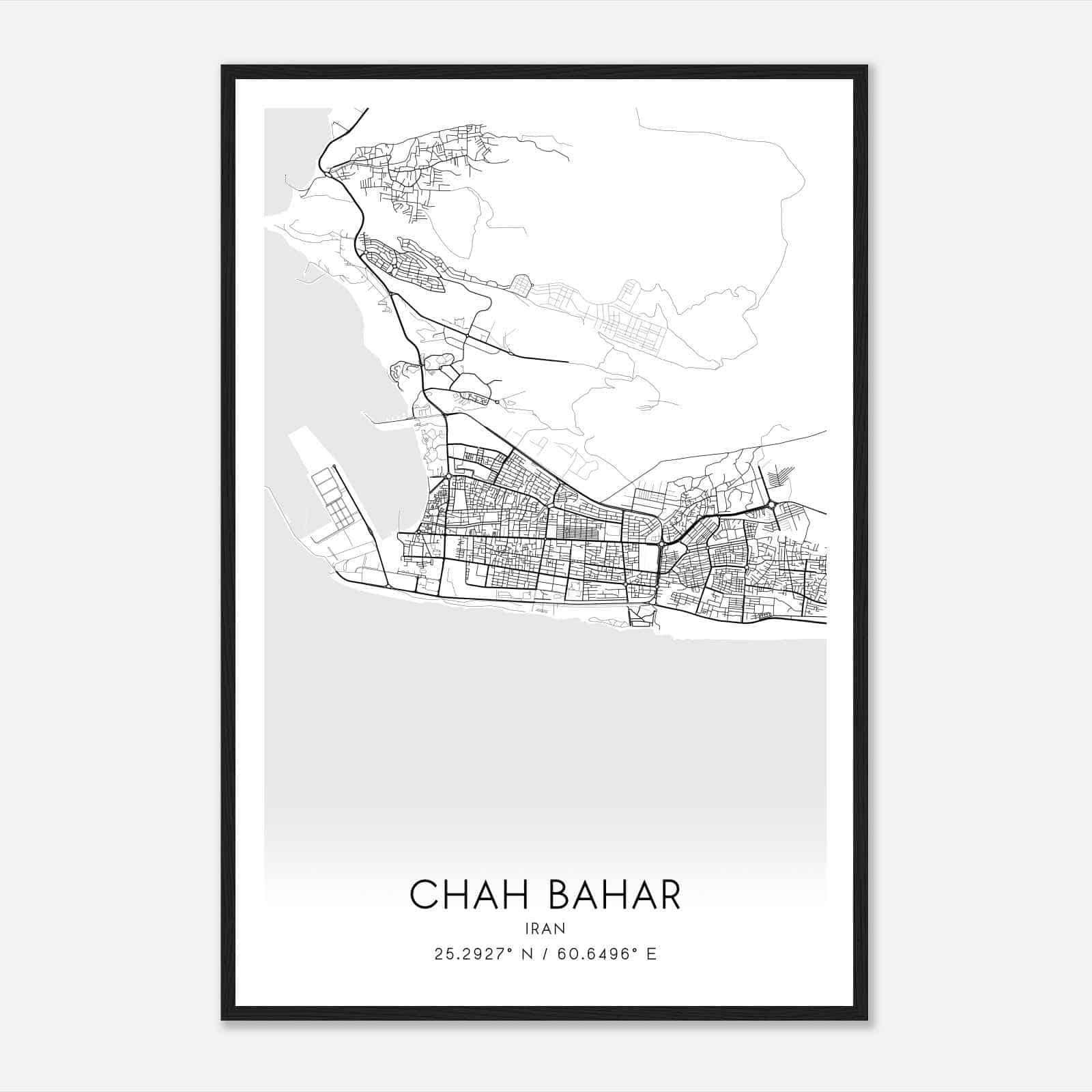 Chah Bahar Iran Map Poster, Chah Bahar City Road Wall Art Print