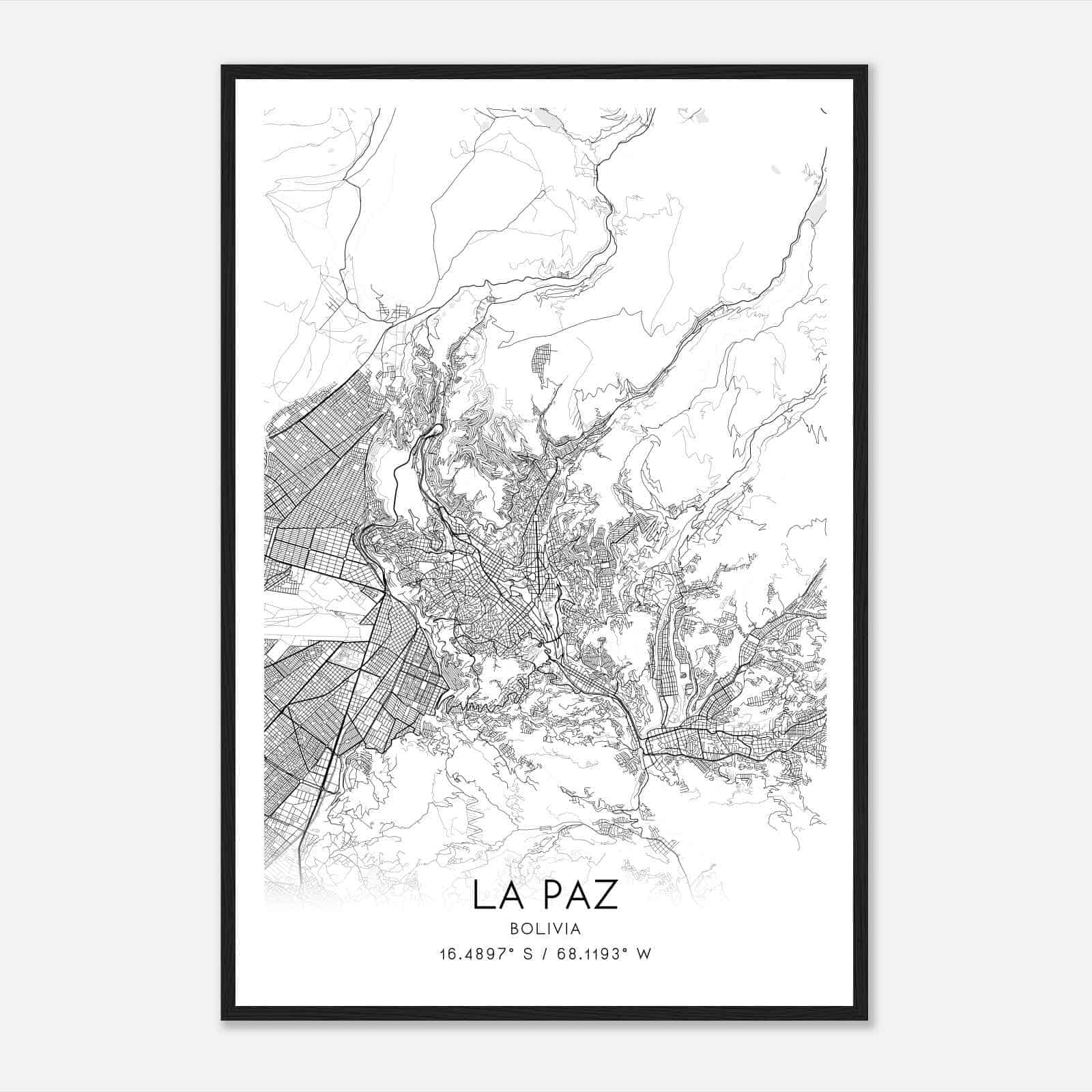 La Paz Bolivia Map Poster, La Paz City Road Wall Art Print