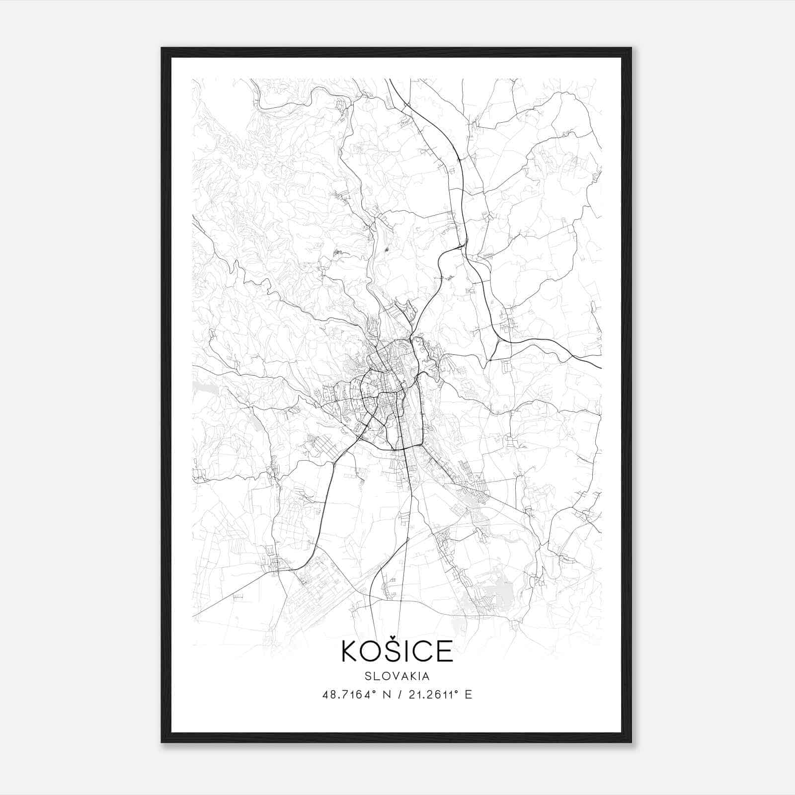 Kosice Slovakia Map Poster, Kosice City Road Wall Art Print