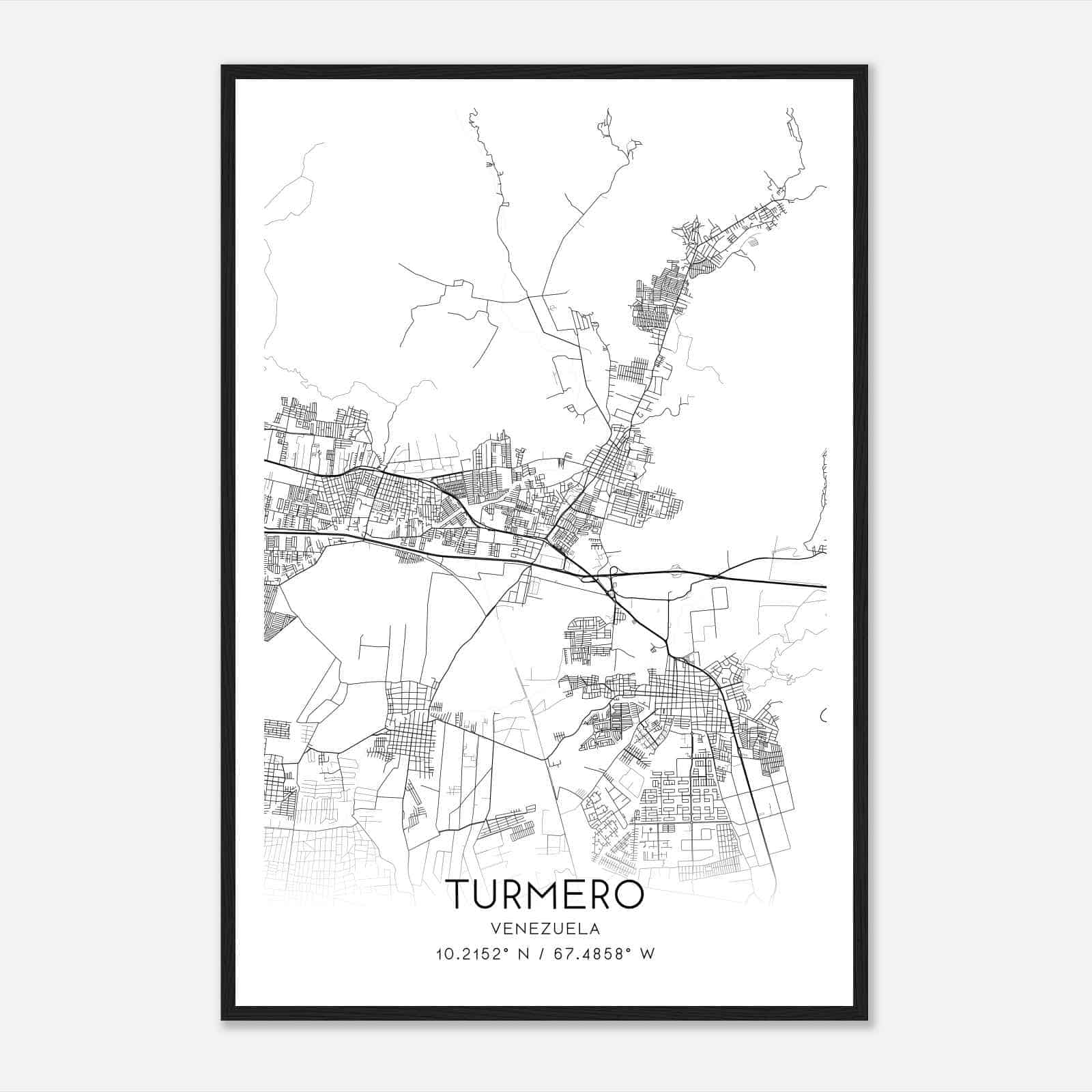 Turmero Venezuela Map Poster, Turmero City Road Wall Art Print