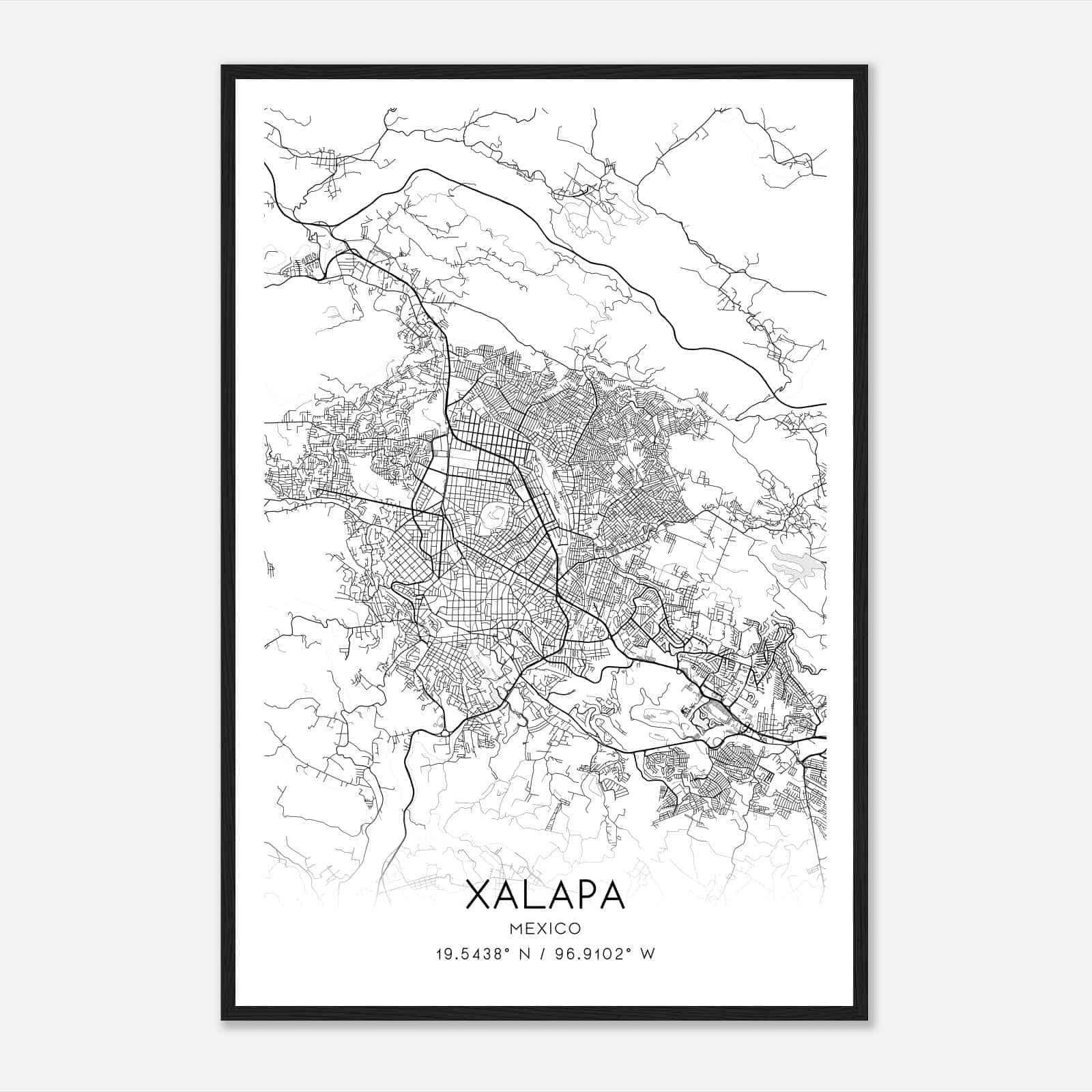 Xalapa Mexico Map Poster, Xalapa City Road Wall Art Print
