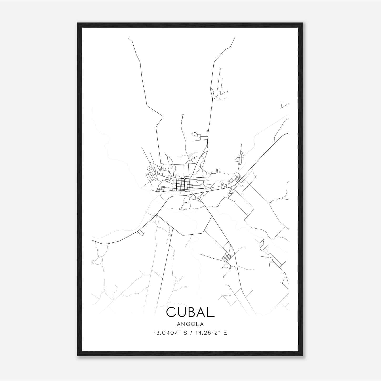 Cubal Angola Map Poster, Cubal City Road Wall Art Print