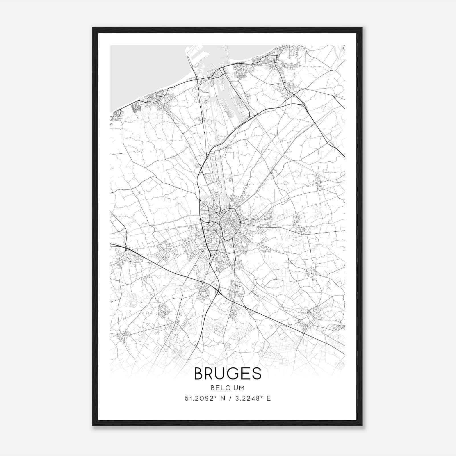 Bruges Belgium Map Poster, Bruges City Road Wall Art Print