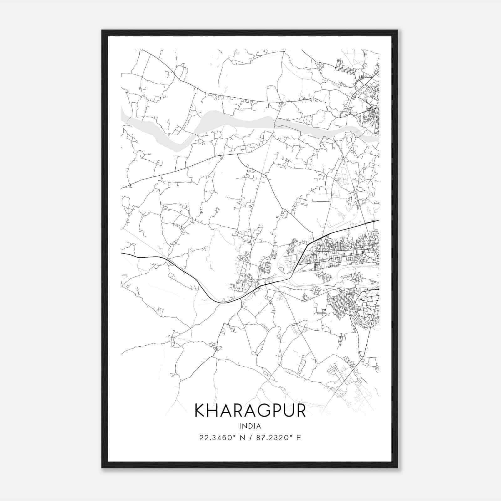 Kharagpur India Map Poster, Kharagpur City Road Wall Art Print