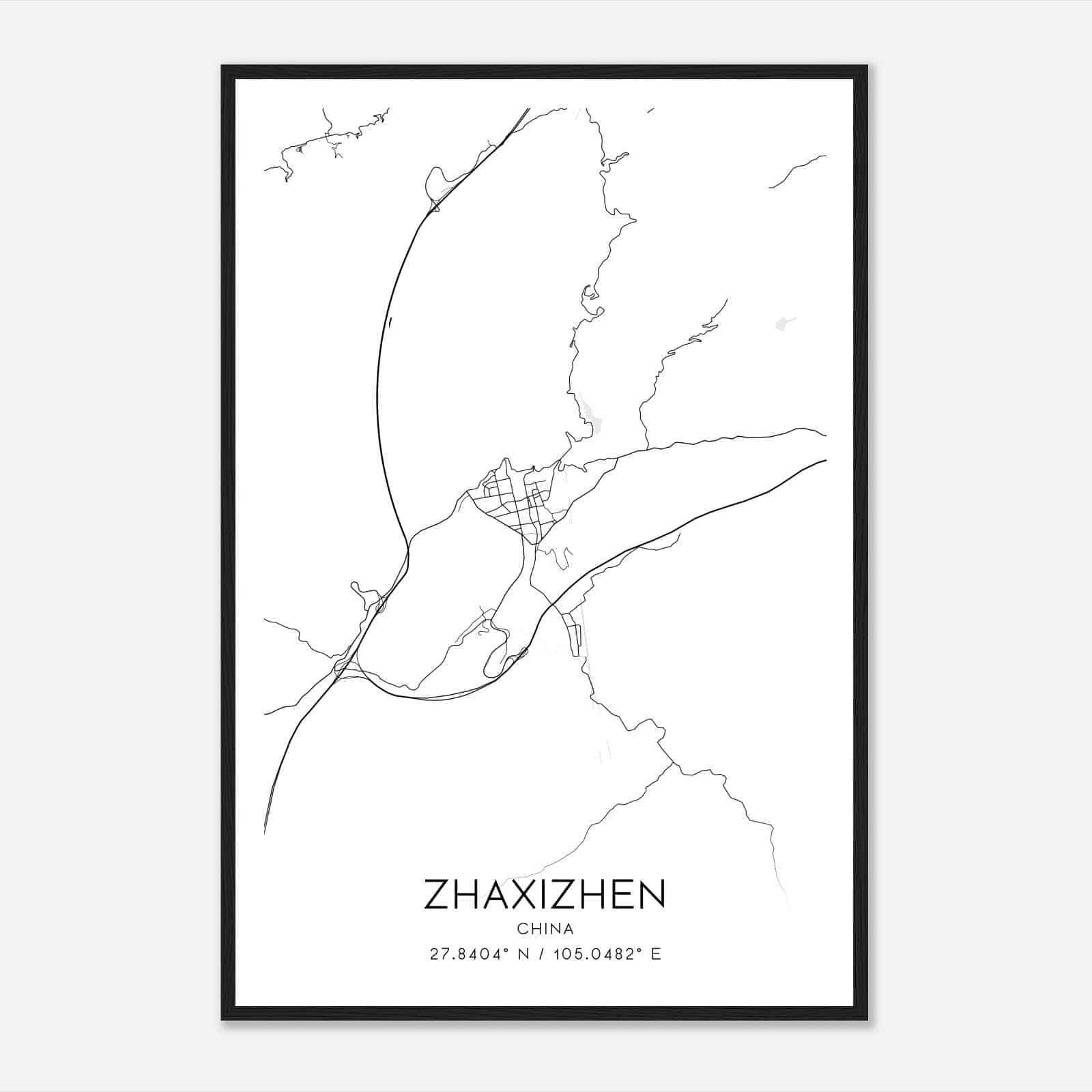 Zhaxizhen China Map Poster, Zhaxizhen City Road Wall Art Print