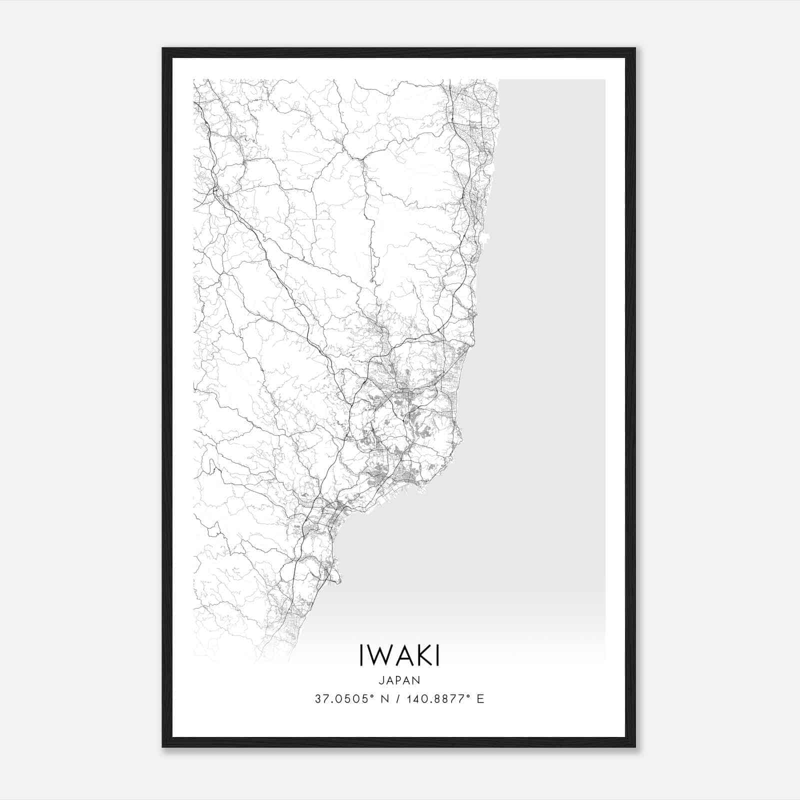 Iwaki Japan Map Poster, Iwaki City Road Wall Art Print
