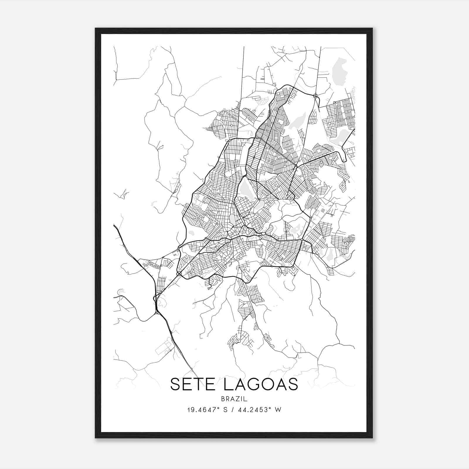 Sete Lagoas Brazil Map Poster, Sete Lagoas City Road Wall Art Print