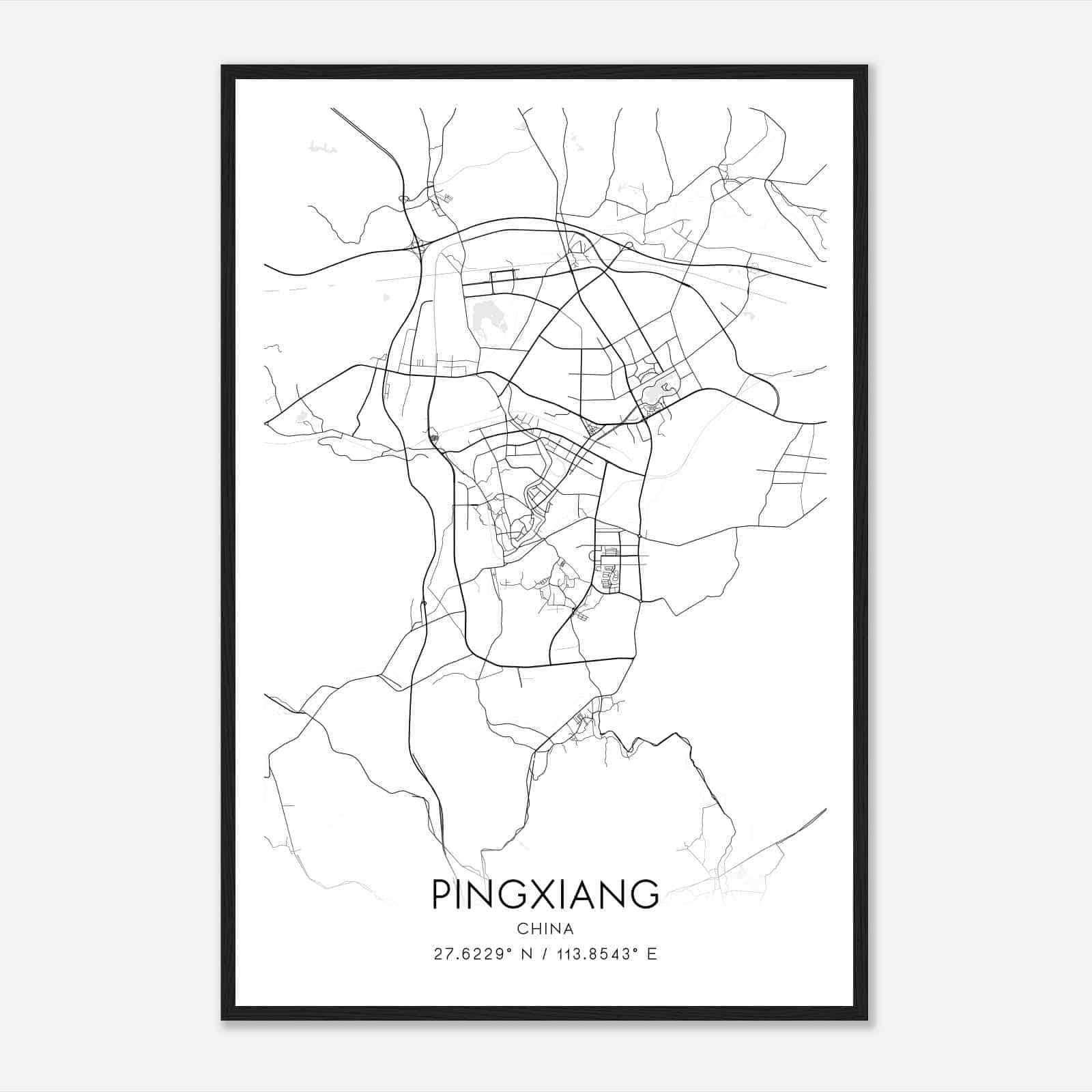 Pingxiang China Map Poster, Pingxiang City Road Wall Art Print