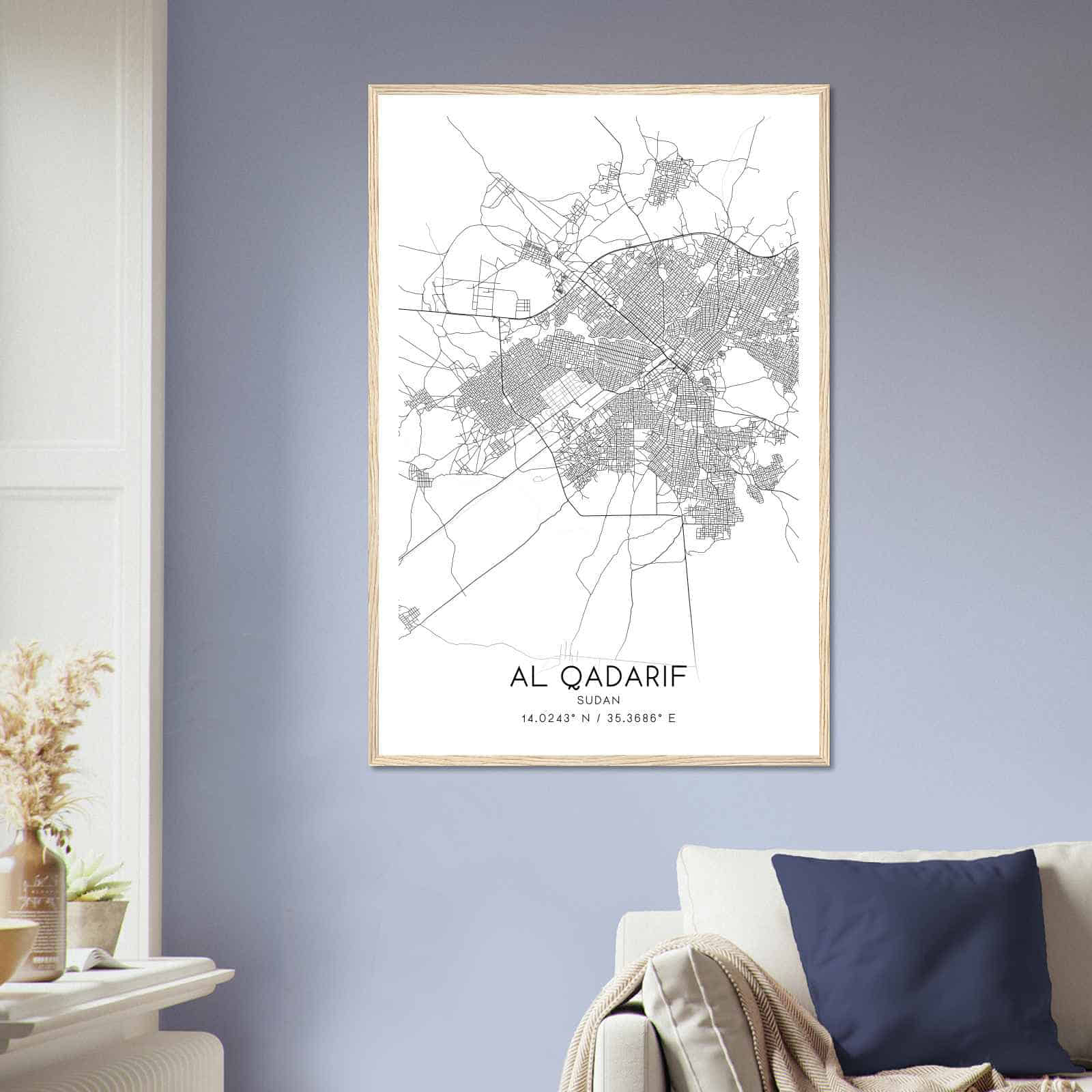 Al Qadarif Sudan Map Poster, Al Qadarif City Road Wall Art Print