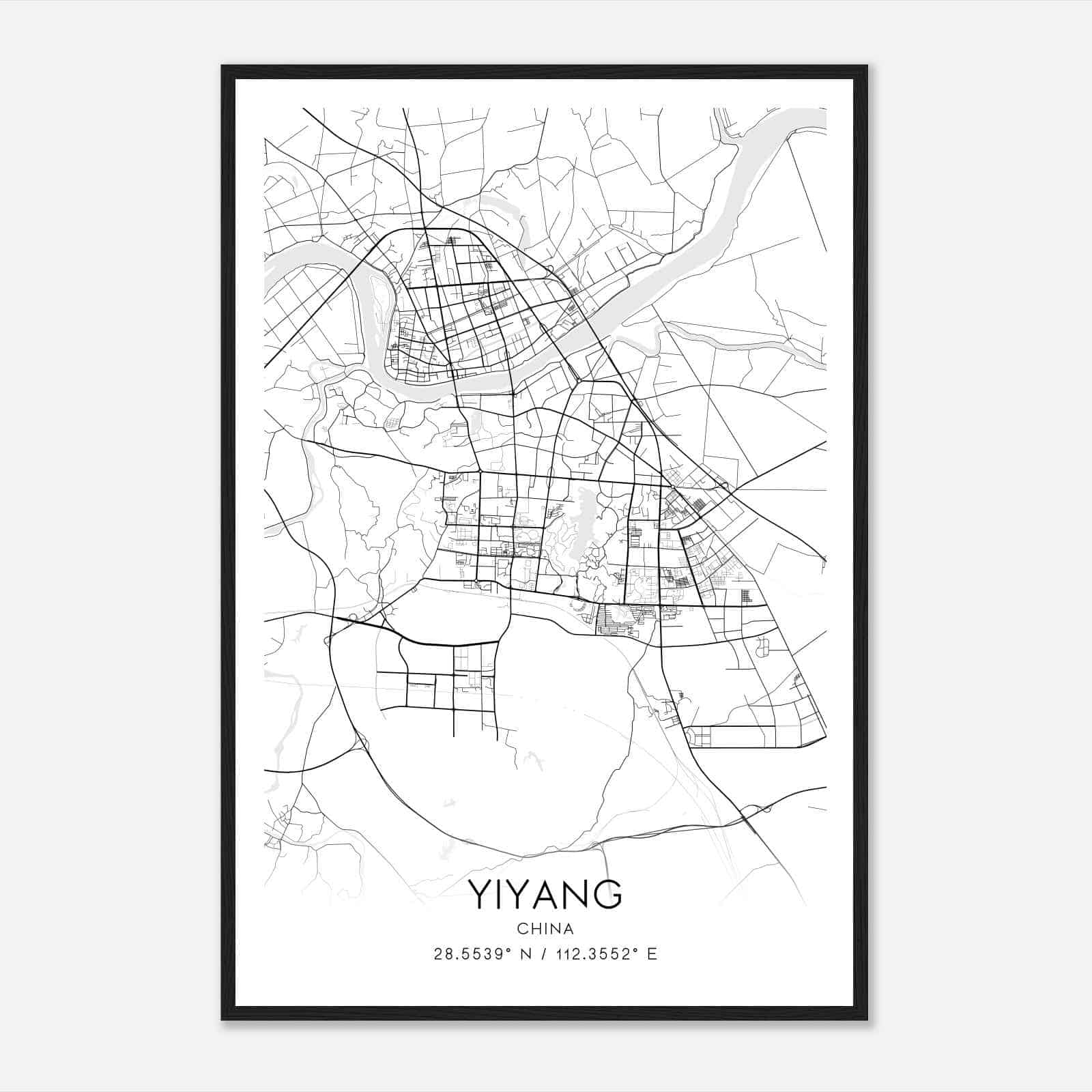 Yiyang China Map Poster, Yiyang City Road Wall Art Print