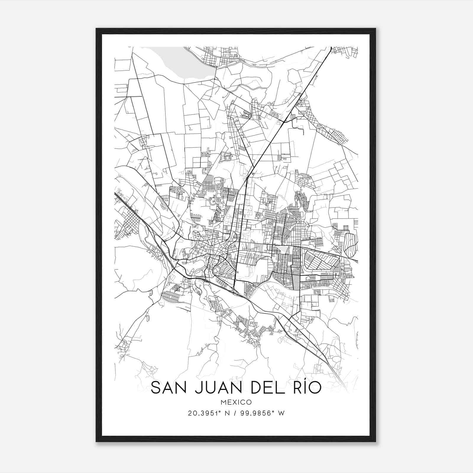 San Juan del Rio Mexico Map Poster, San Juan del Rio City Road Wall Art Print