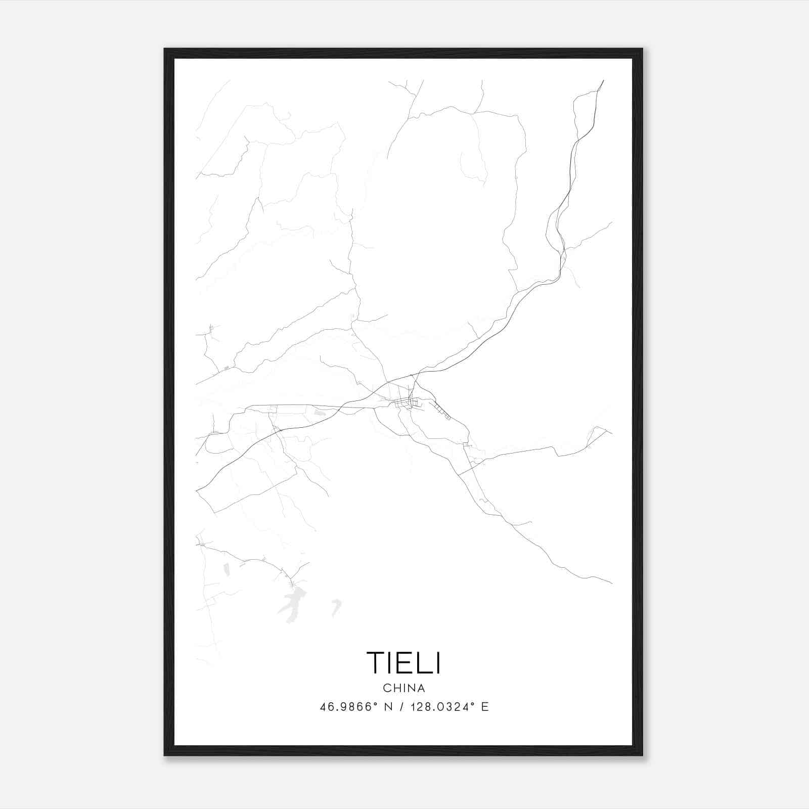 Tieli China Map Poster, Tieli City Road Wall Art Print