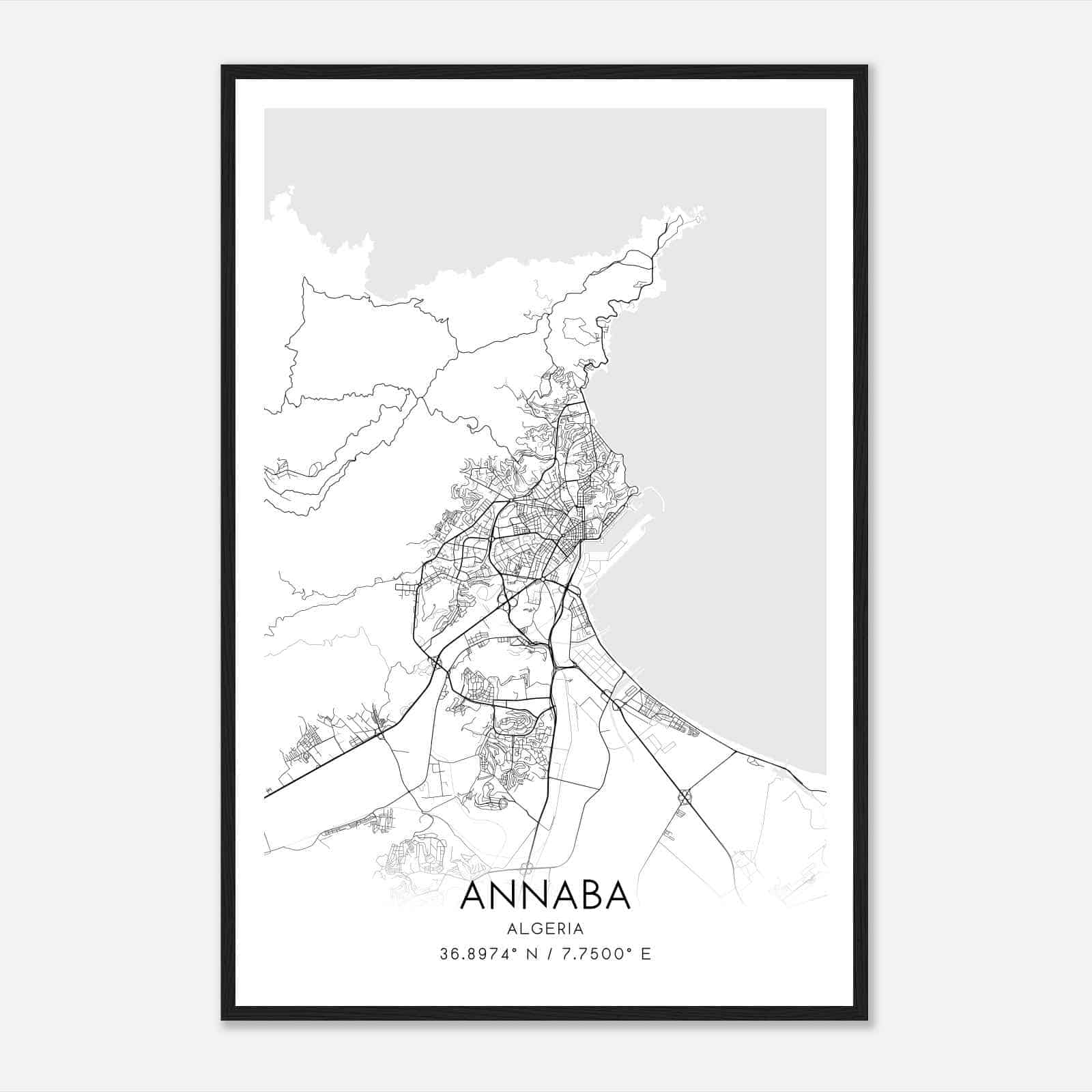 Annaba Algeria Map Poster, Annaba City Road Wall Art Print