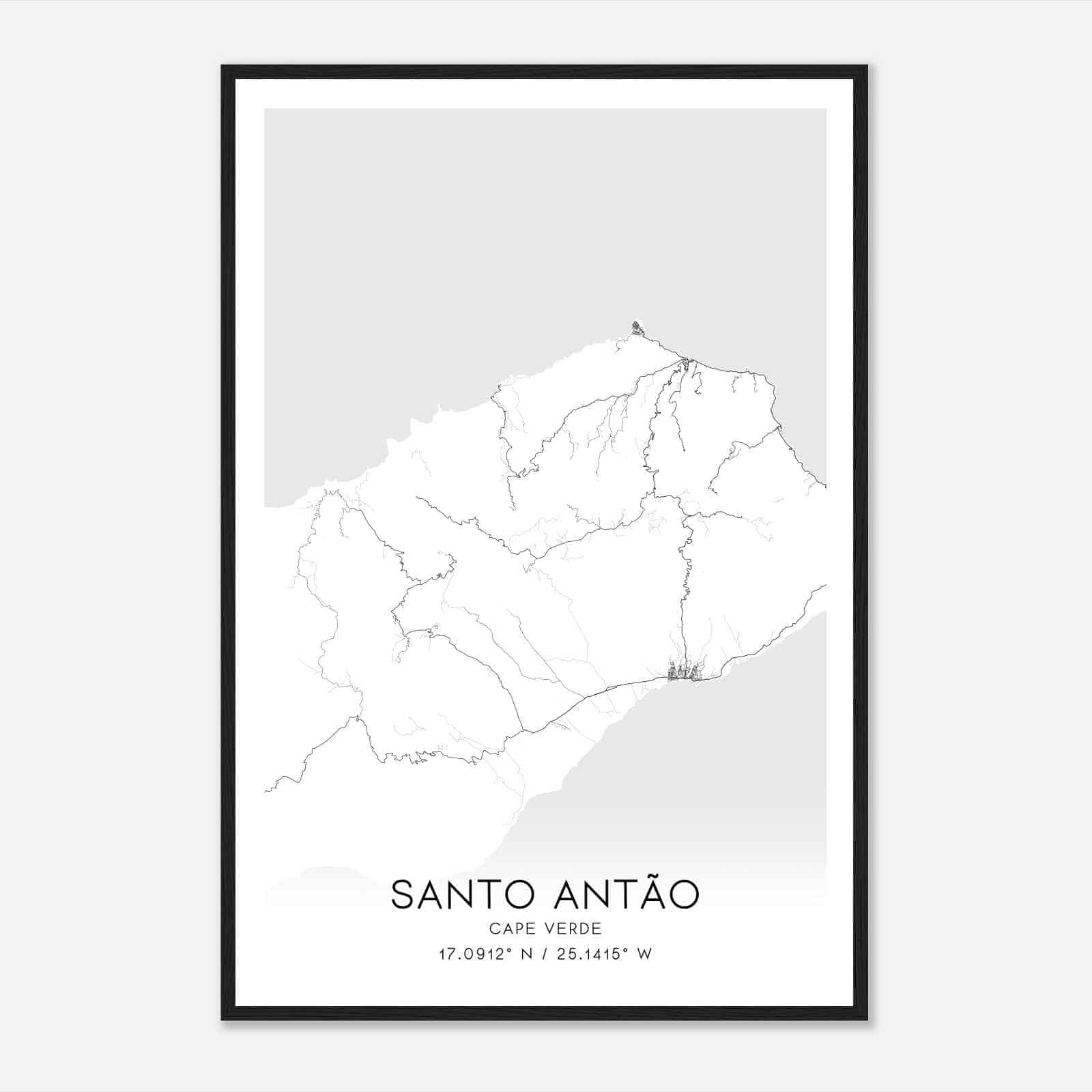 Santo Antao Cape Verde Map Poster, Santo Antao City Road Wall Art Print