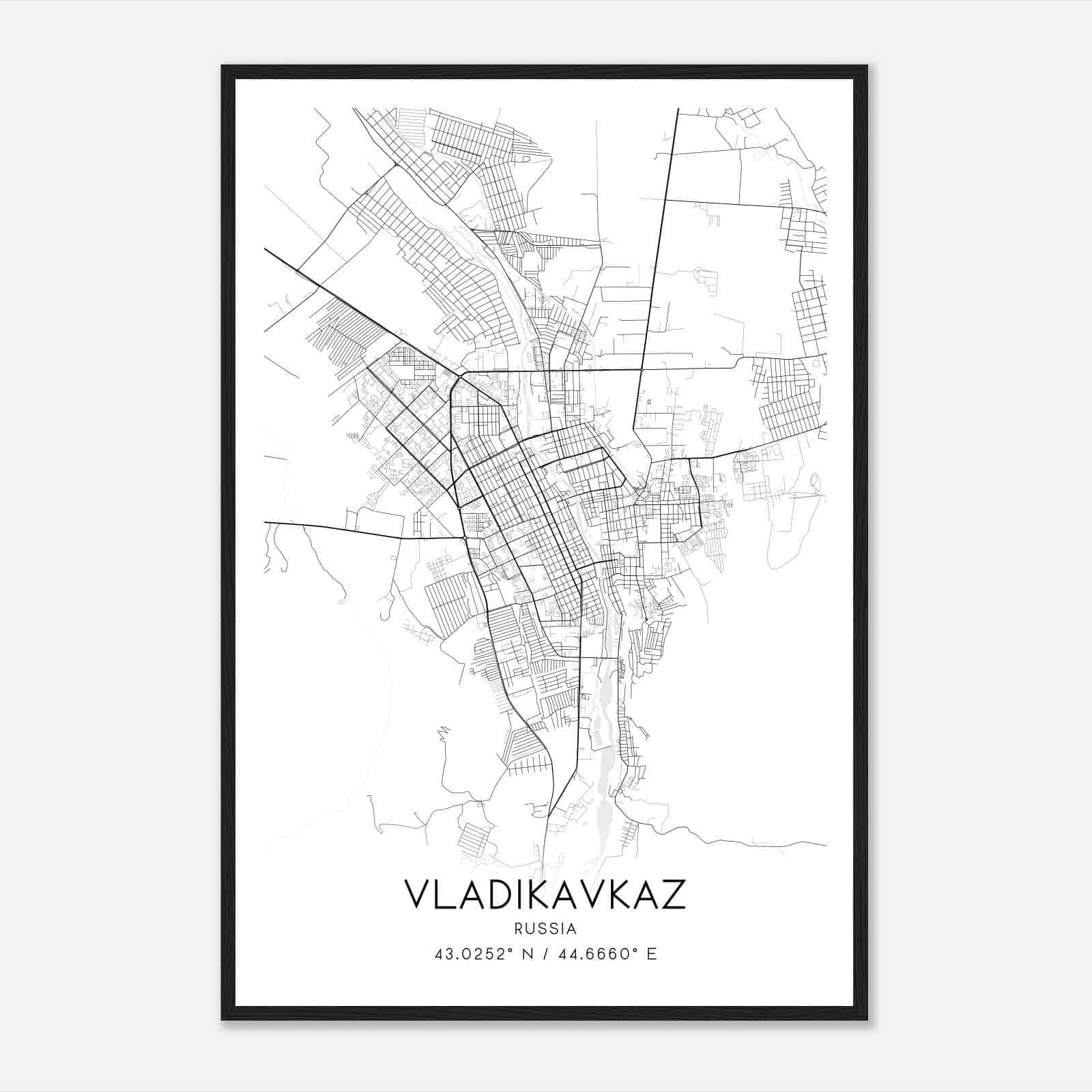 Vladikavkaz Russia Map Poster, Vladikavkaz City Road Wall Art Print