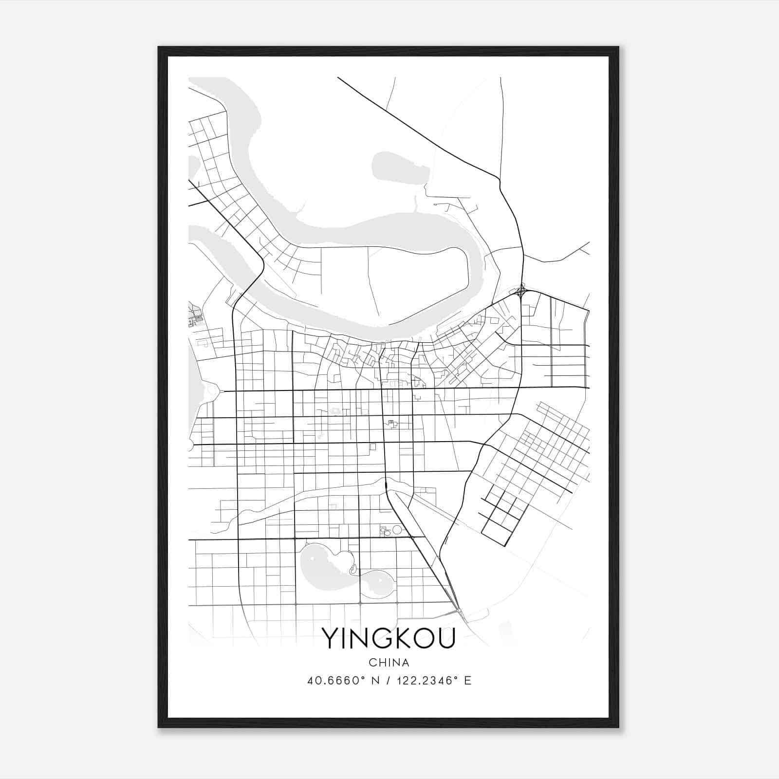 Yingkou China Map Poster, Yingkou City Road Wall Art Print