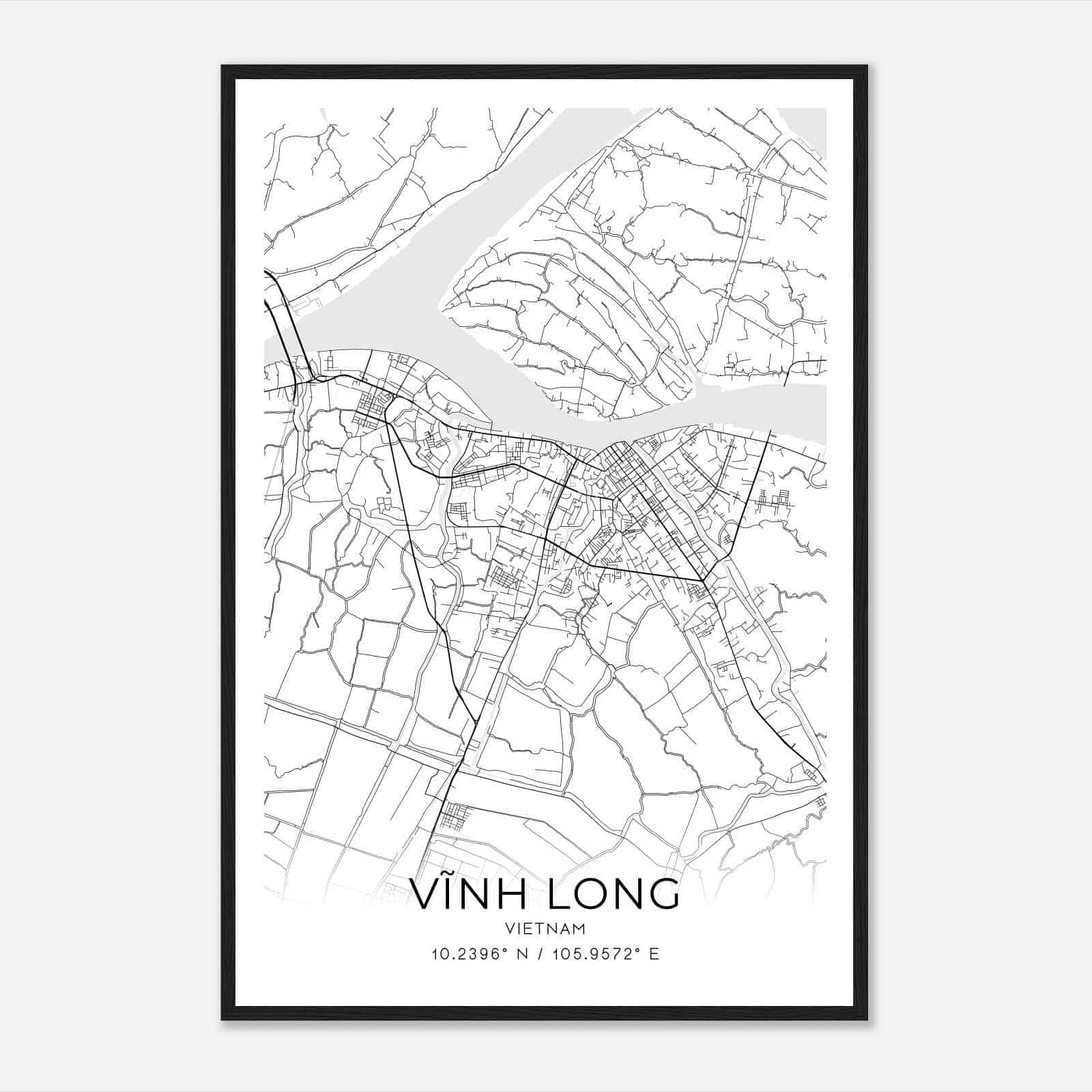 Vinh Long Vietnam Map Poster, Vinh Long City Road Wall Art Print