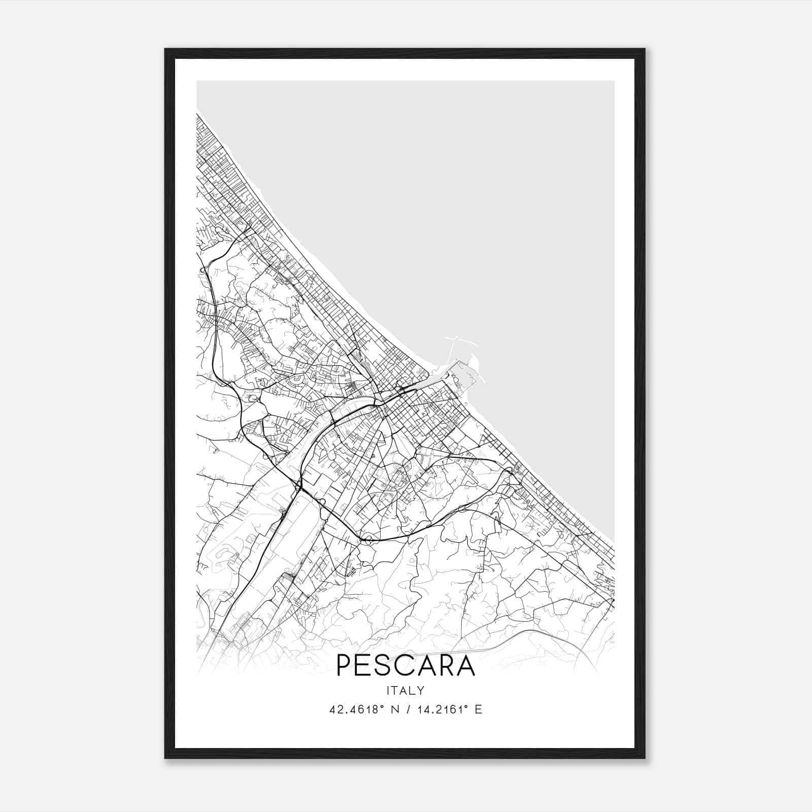 Pescara Italy Map Poster, Pescara City Road Wall Art Print