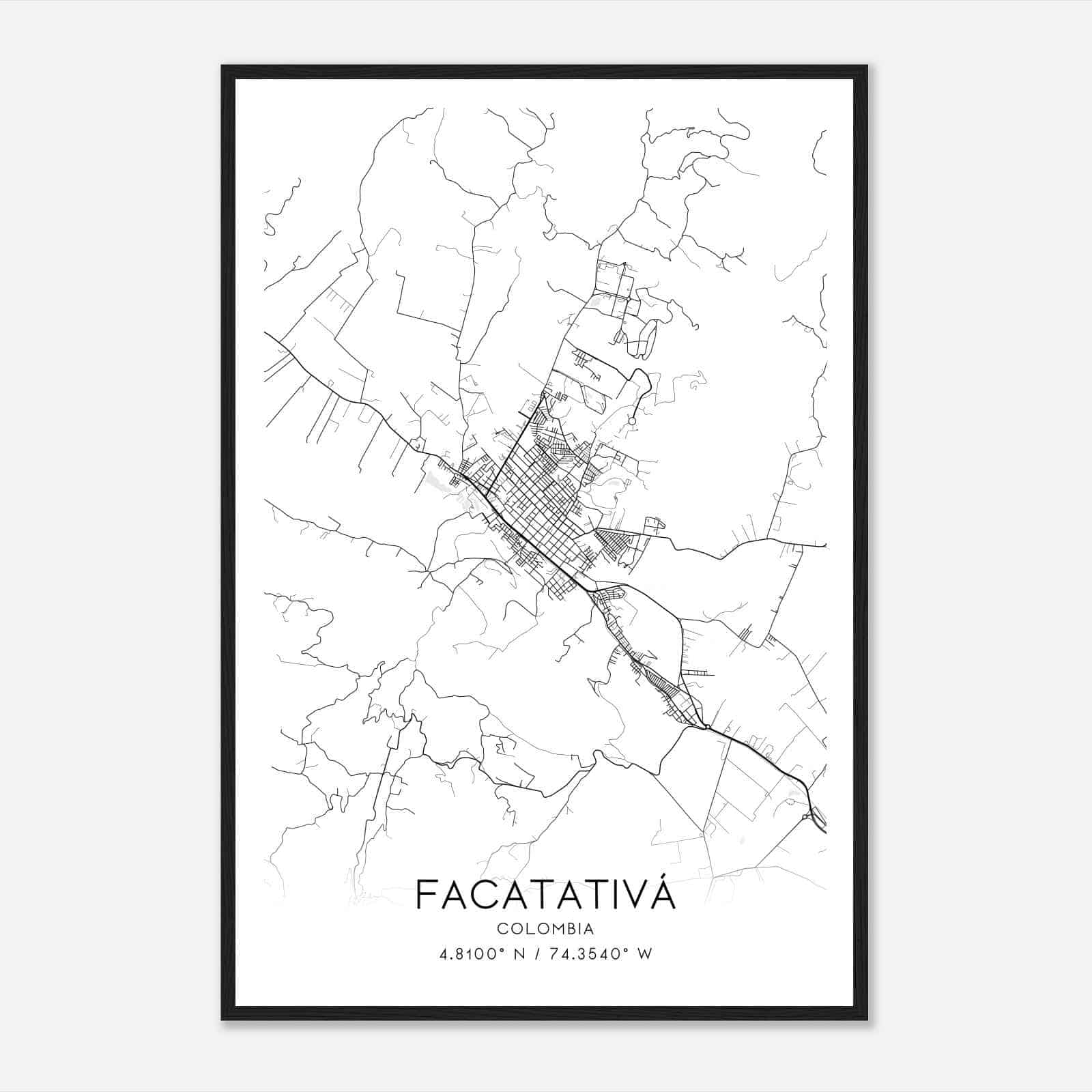 Facatativa Colombia Map Poster, Facatativa City Road Wall Art Print