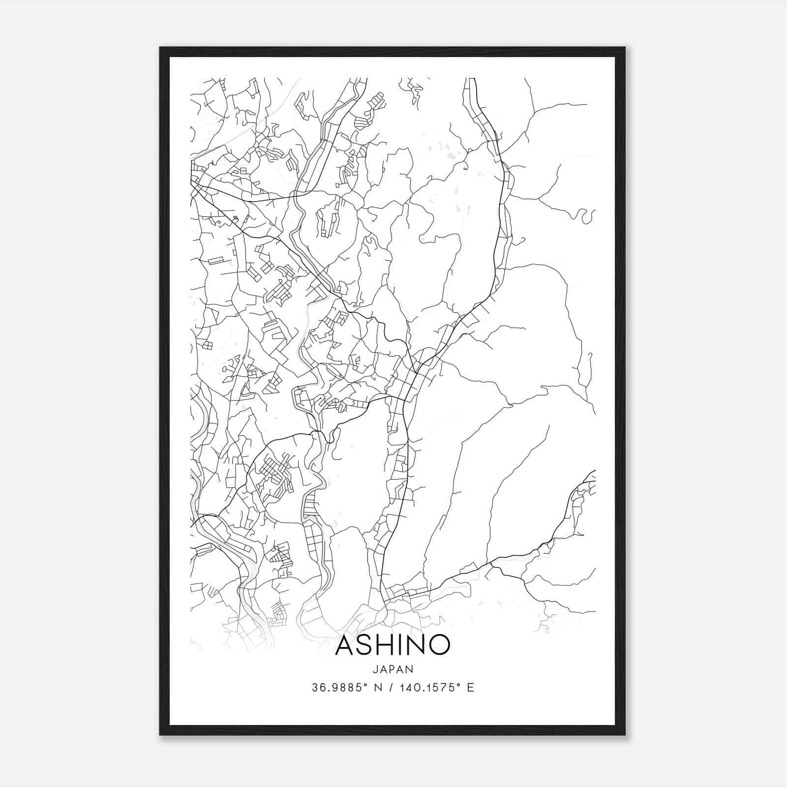 Ashino Japan Map Poster, Ashino City Road Wall Art Print