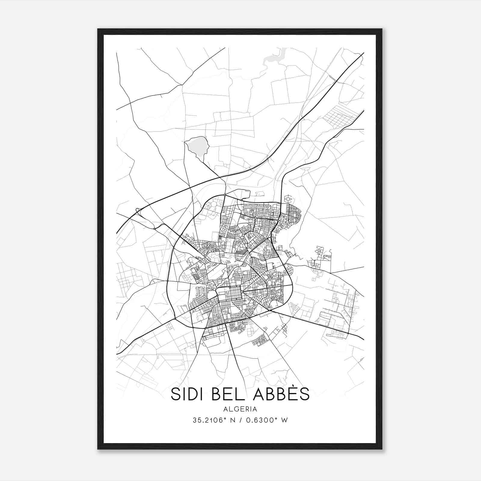Sidi Bel Abbes Algeria Map Poster, Sidi Bel Abbes City Road Wall Art Print