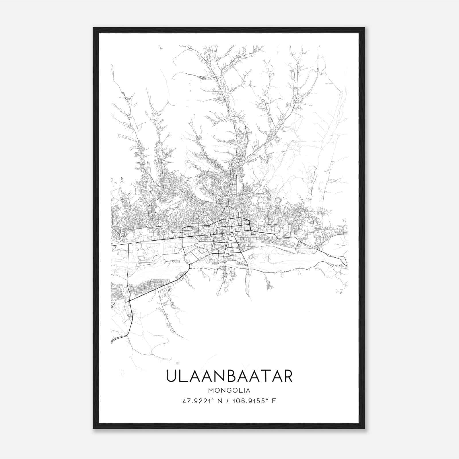 Ulaanbaatar Mongolia Map Poster, Ulaanbaatar City Road Wall Art Print